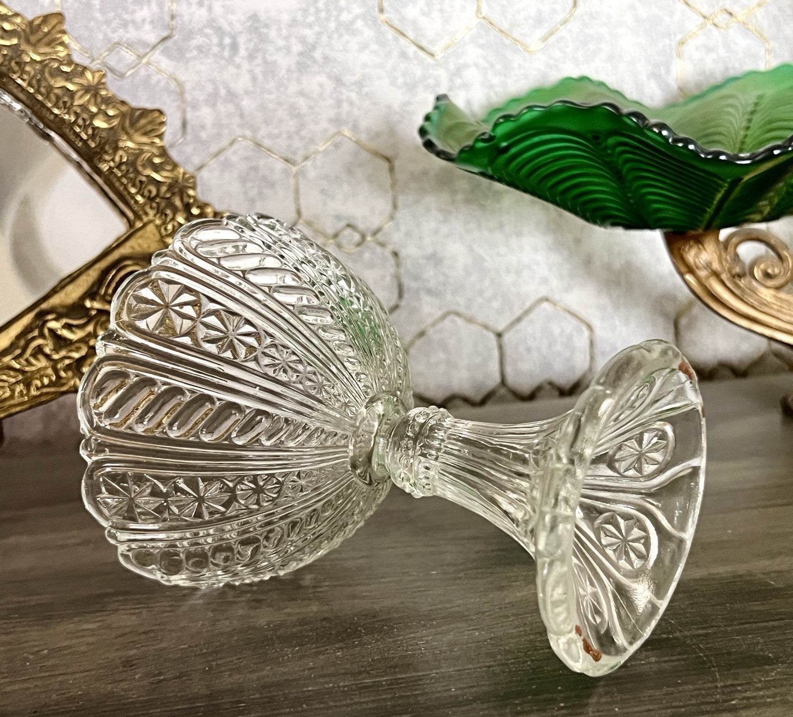 Antik Jugendstil Art Déco Pressglas Glas Fußschale Schale Zuckerschale