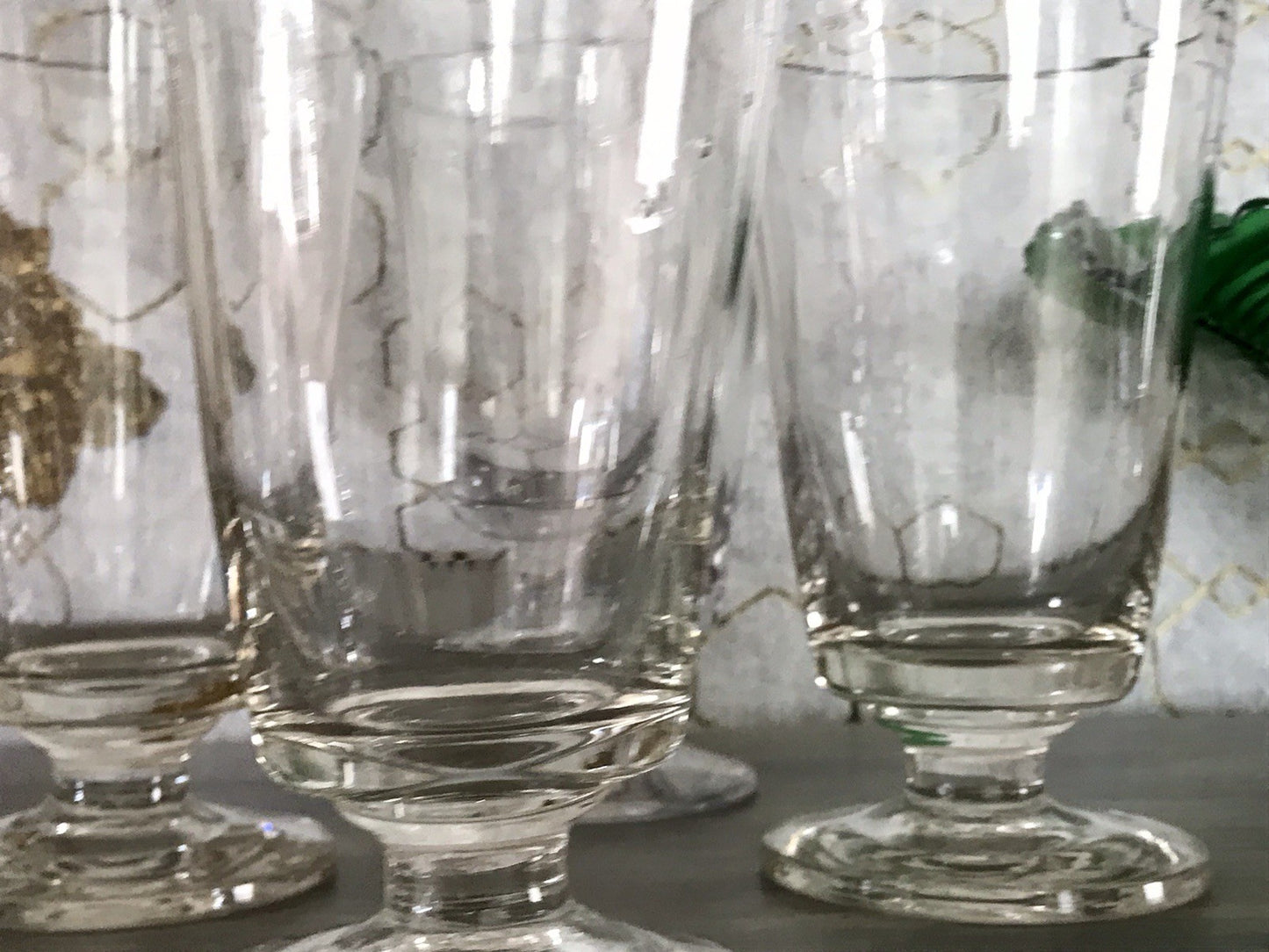 Antik 6 Fußbecher Becher Weinglas Pokalglas Glas ~ 1900 Eichstrich mundgeblasen