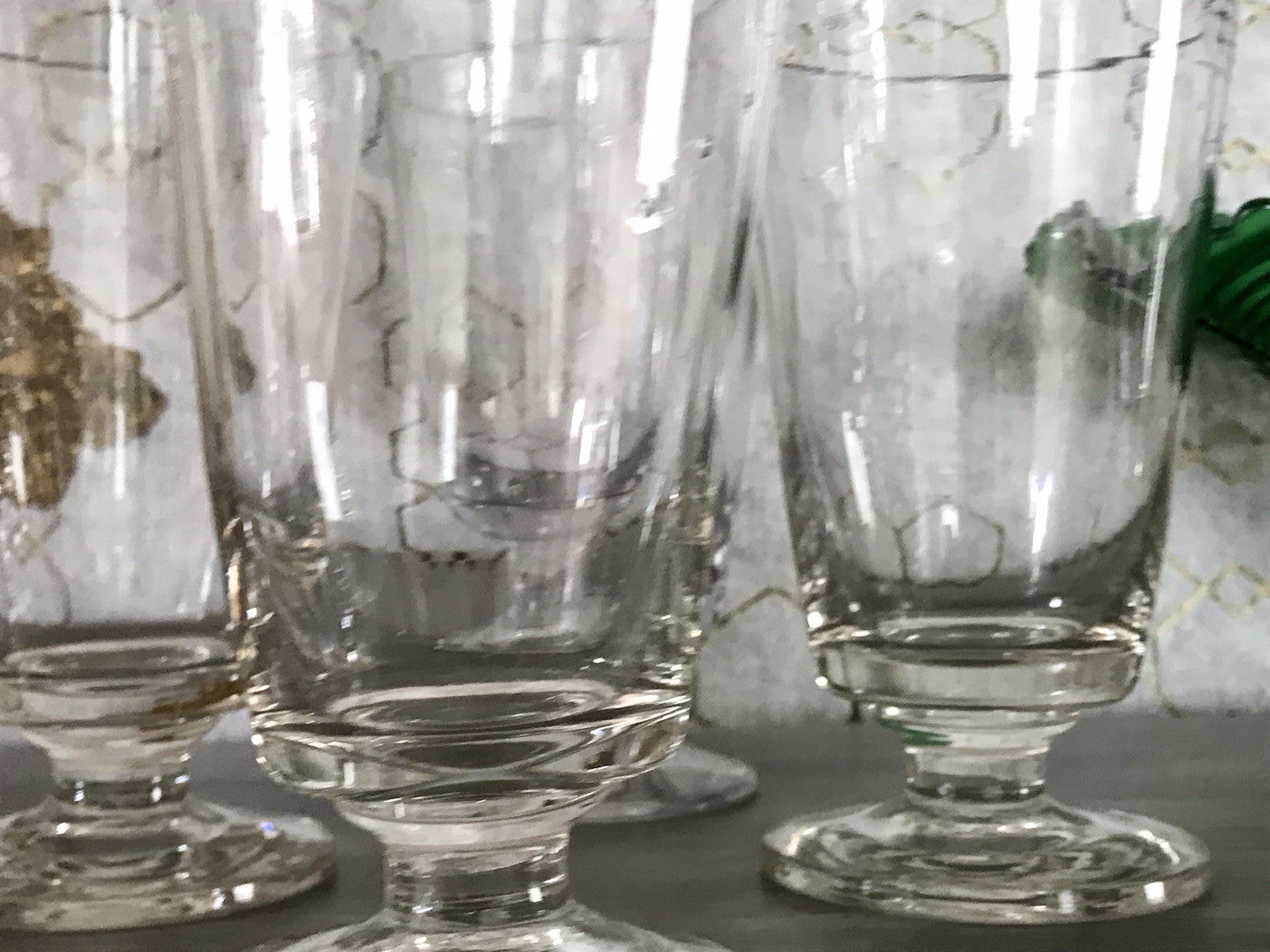 Antik 6 Fußbecher Becher Weinglas Pokalglas Glas ~ 1900 Eichstrich mundgeblasen