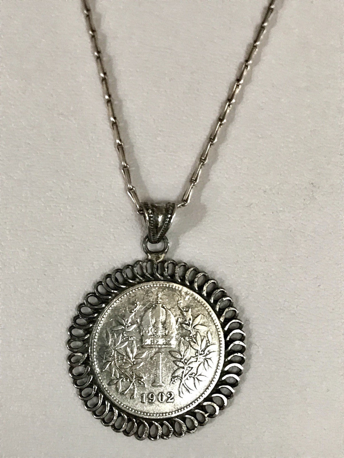 Antik Halskette Münze Kaiser Franz 1902 Anhänger Kettenanhänger Silber 835