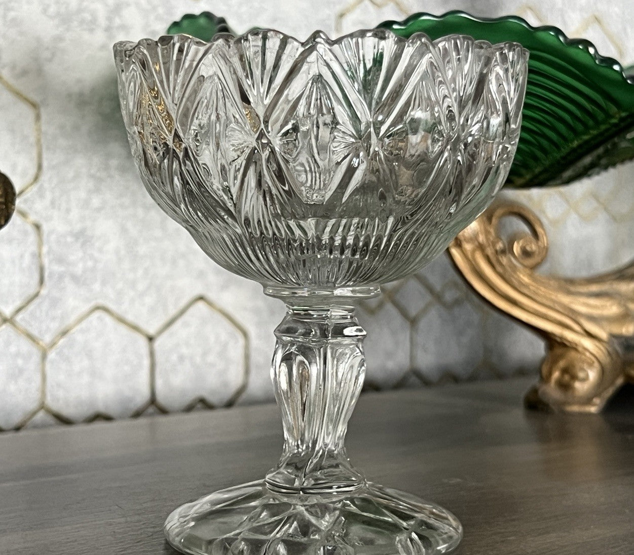 Antik Jugendstil Art Deco Pressglas Glas Fußschale Schale Zuckerschale