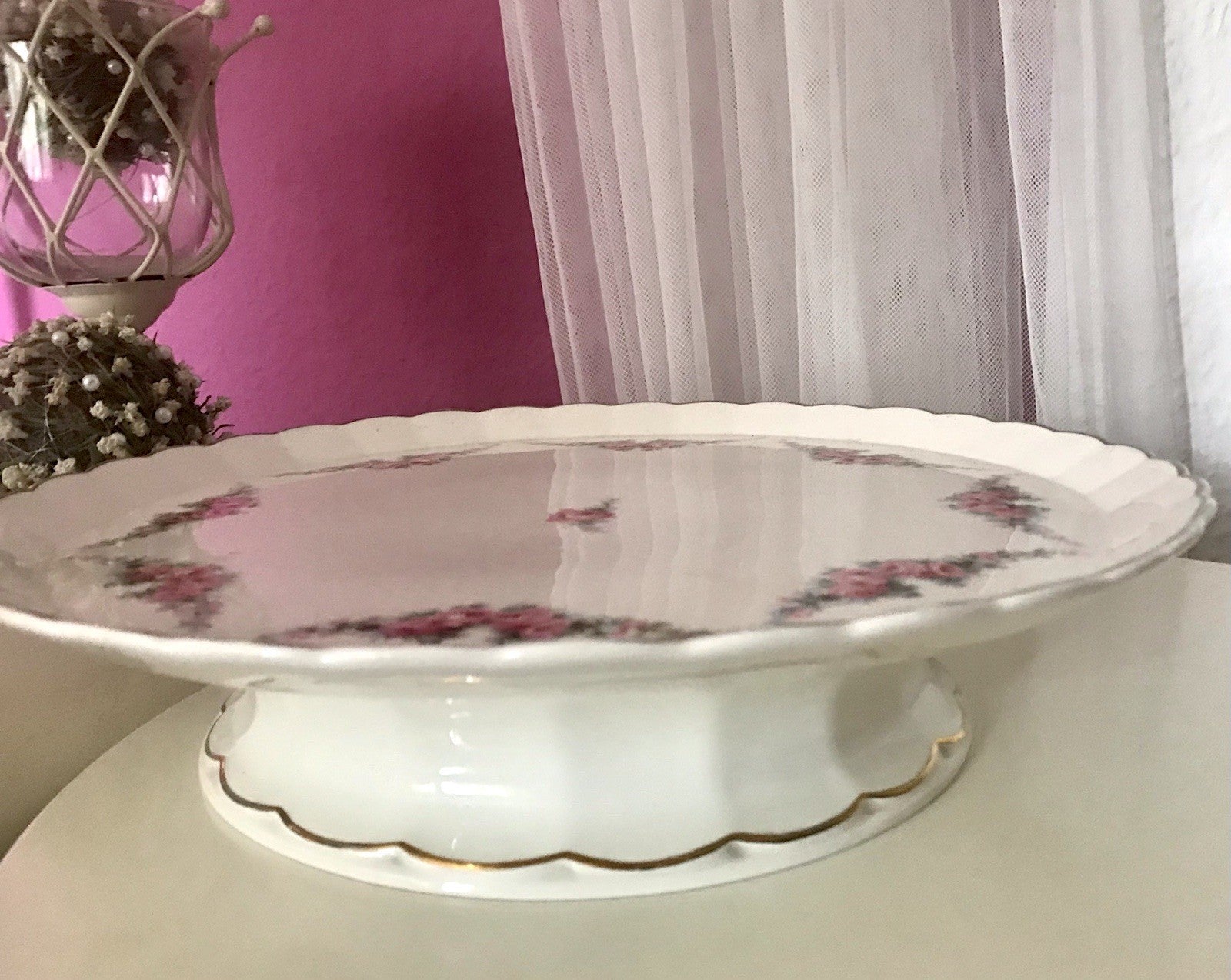 Antik Max Rösler Keramik Tortenplatte Tortenständer Rosen Art Déco