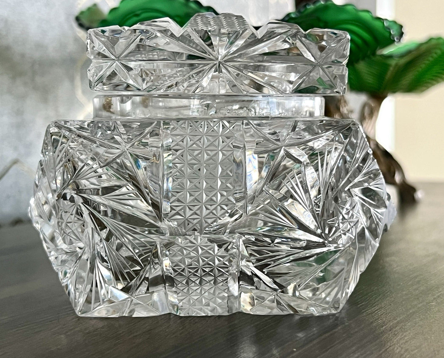 Antik Vintage Art Deco EDEL Glasdose Deckeldose Schatulle Kristallglas Schliff
