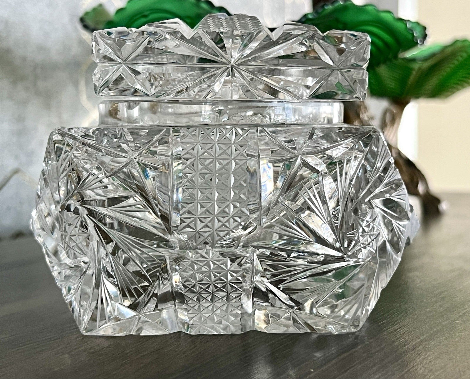 Antik Vintage Art Deco EDEL Glasdose Deckeldose Schatulle Kristallglas Schliff