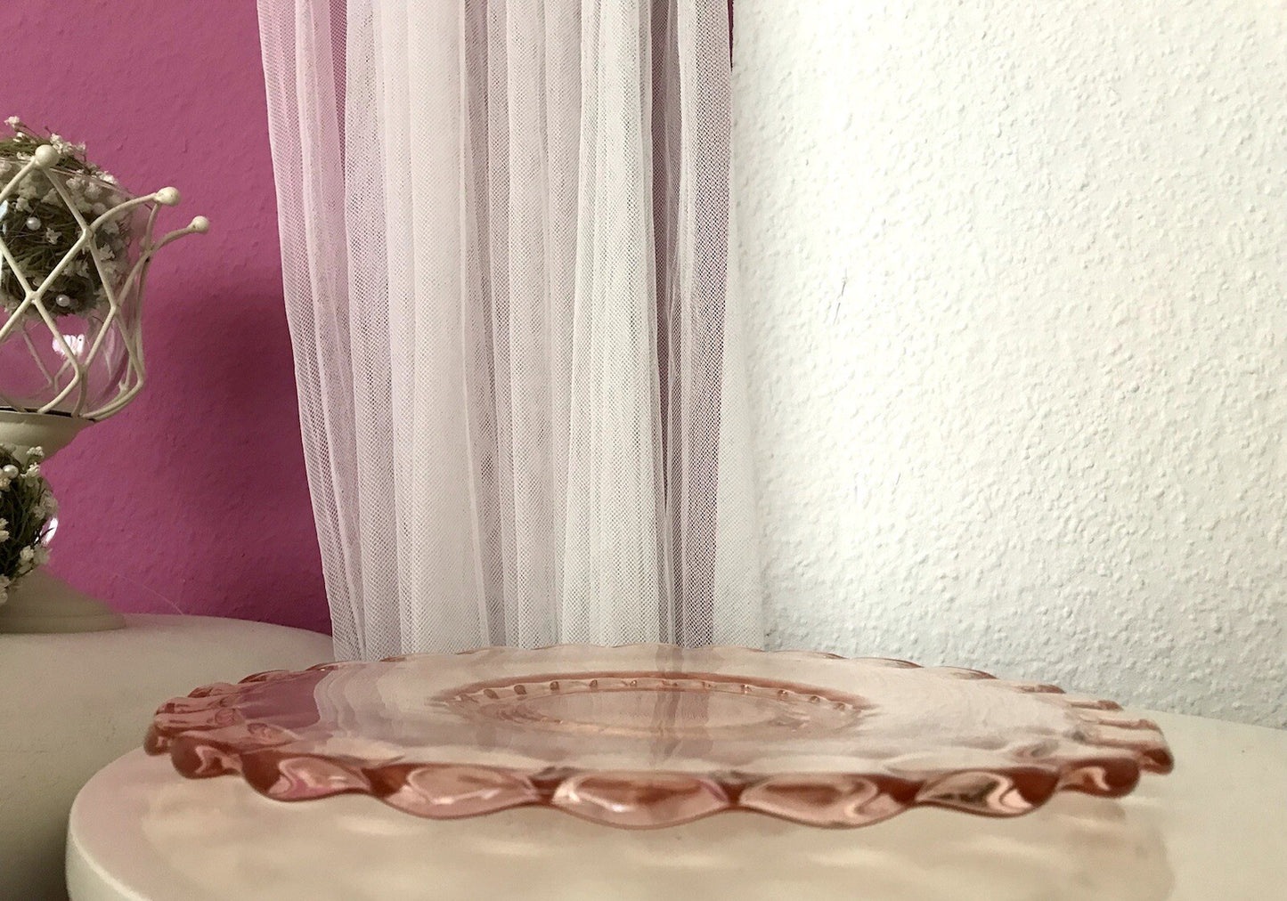 Antik Tortenplatte Tortenständer Rosalin Glas rosa Art Déco Pressglas