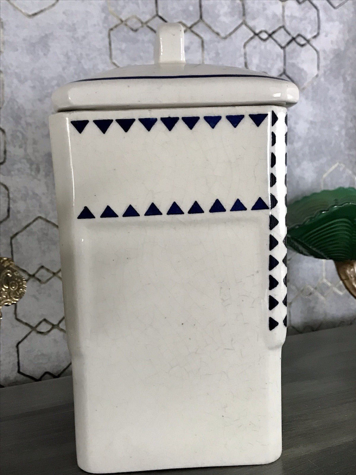 Antik Jugendstil Vorratsgefäß Kaffee Gefäß Vorratsdose weiß Porzellan creme blau