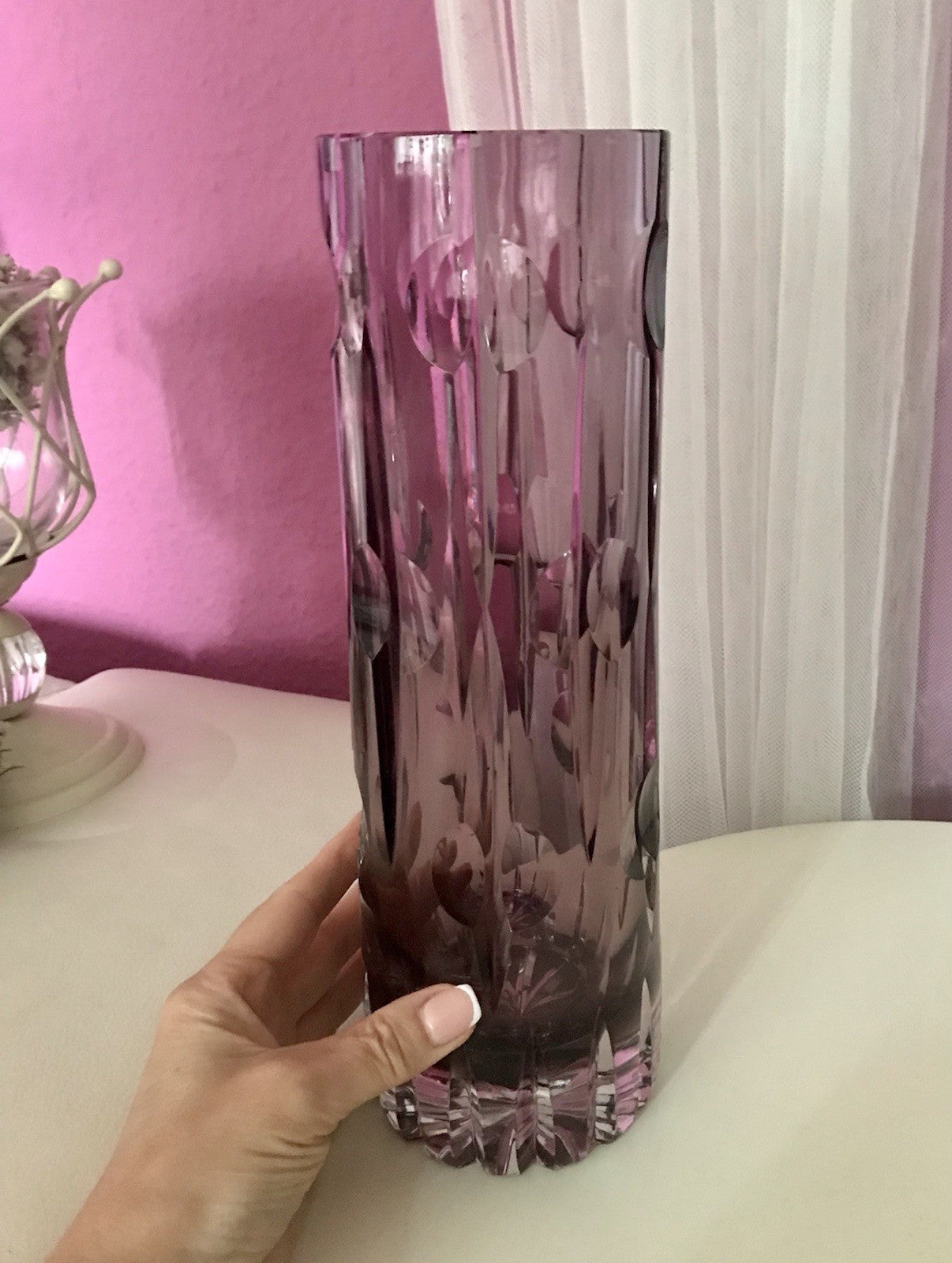 Vintage Edel Vase Glasvase Kristallglas lila groß Schliff Designer Karel Wünsch