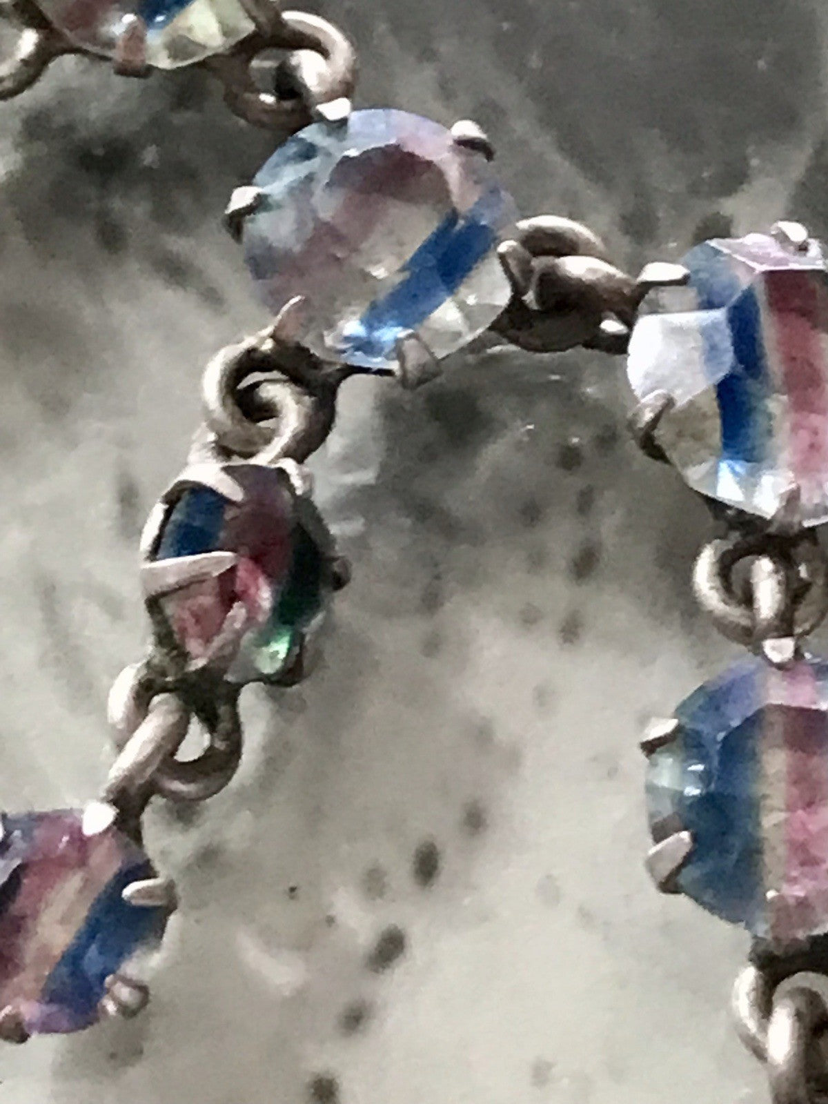 Antik Edel Art Déco 925 Silber Collier Halskette Rheinkiesel