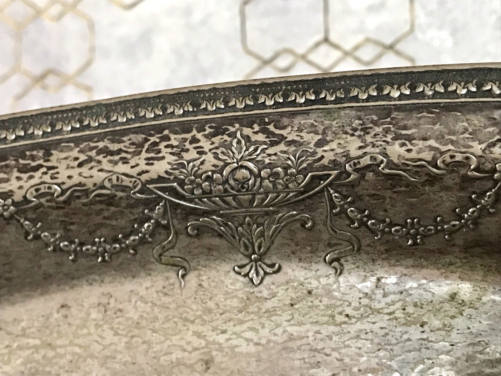 Antik Schale versilbert Art Nouveau Jugendstil  um 1900 oval Handhaben Relief