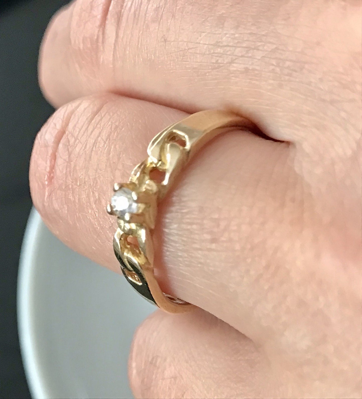 Vintage Damen Ring Silber 925 Gr.59 farbloser Stein Solitär 18,8 vergoldet