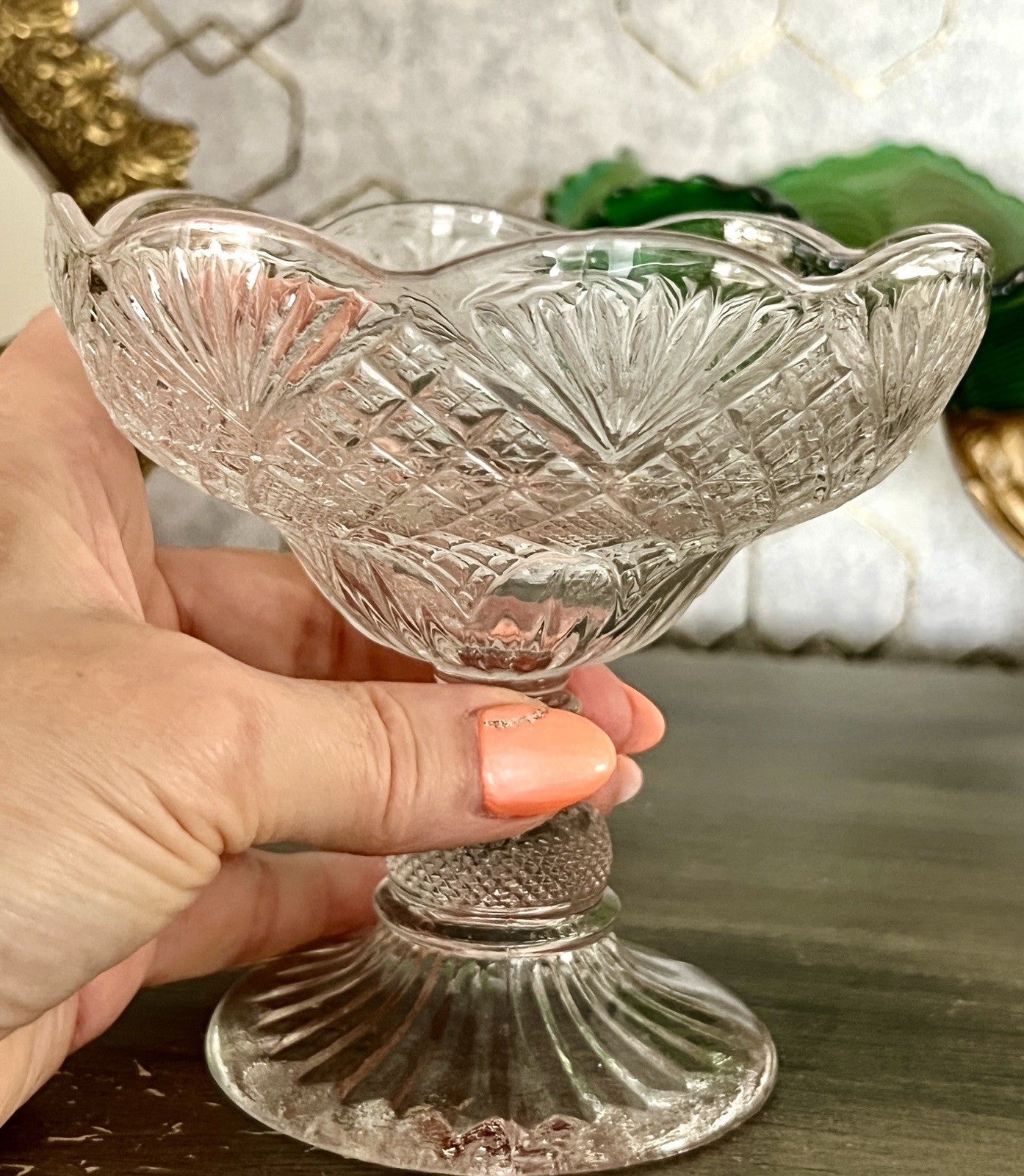 Antik Jugendstil Art Déco Pressglas Glas Fußschale Schale Zuckerschale