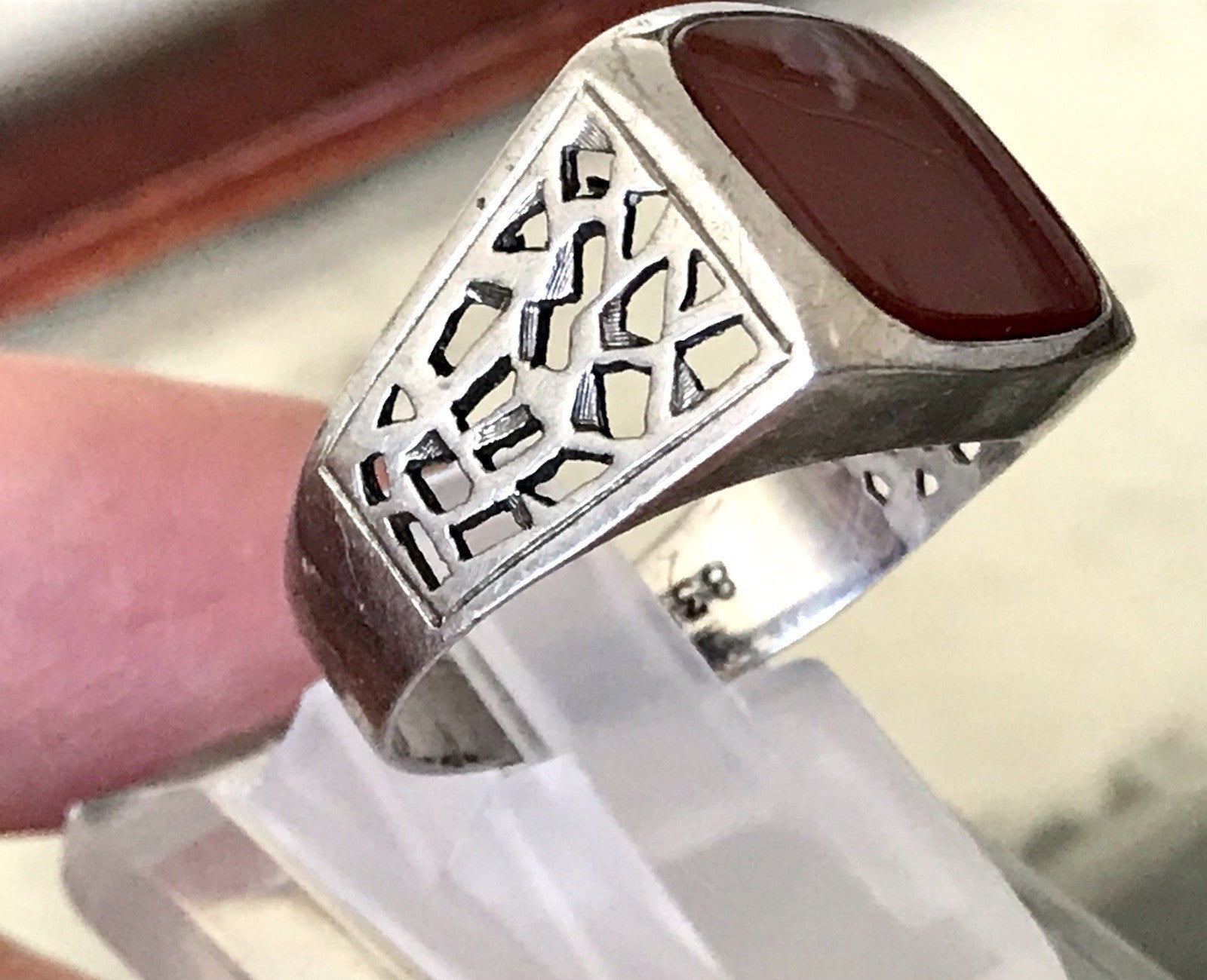 Antik alt Vintage Art Déco Herren RING Siegelring Karneol 835 Silber Gr.63