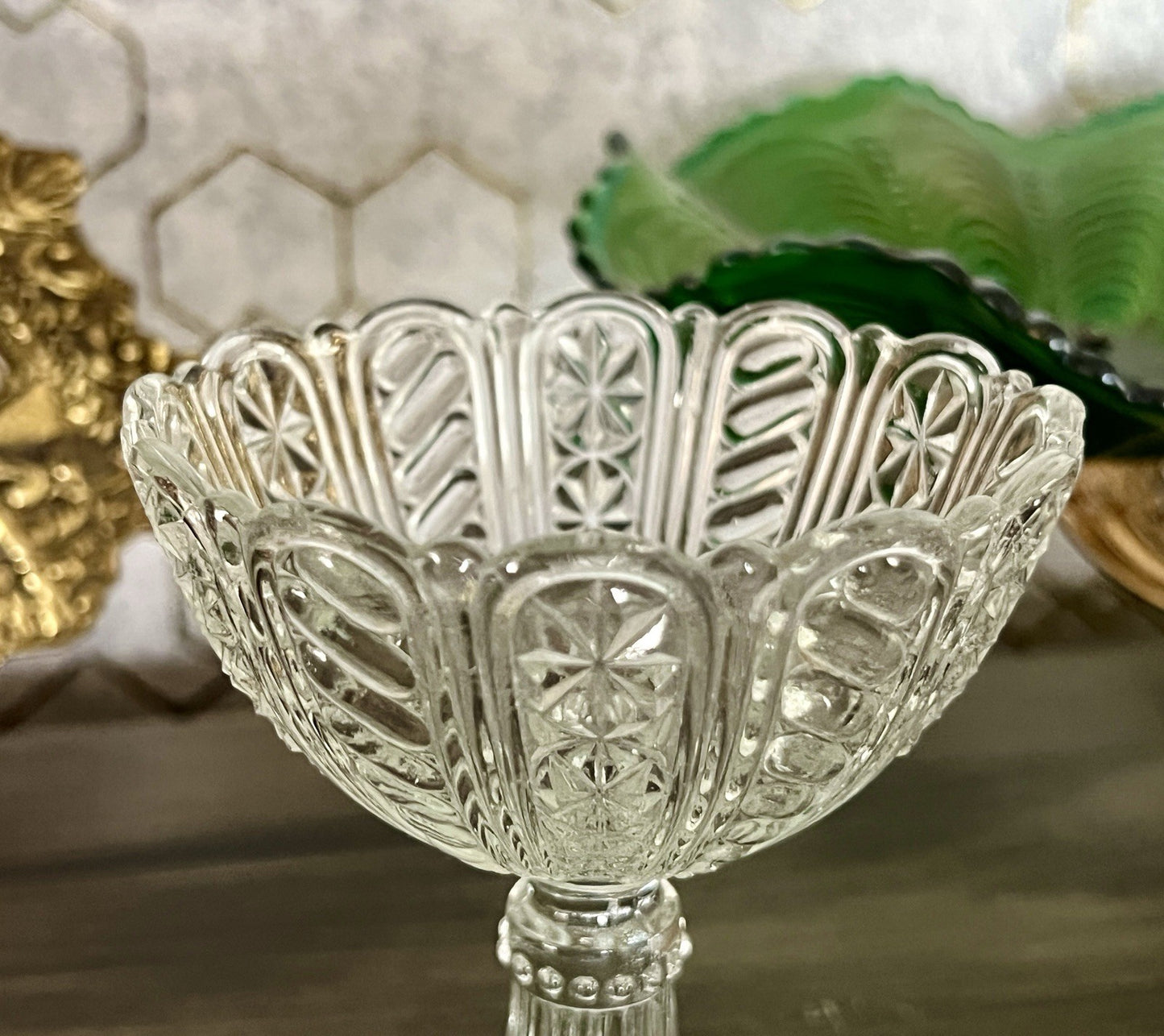 Antik Jugendstil Art Déco Pressglas Glas Fußschale Schale Zuckerschale