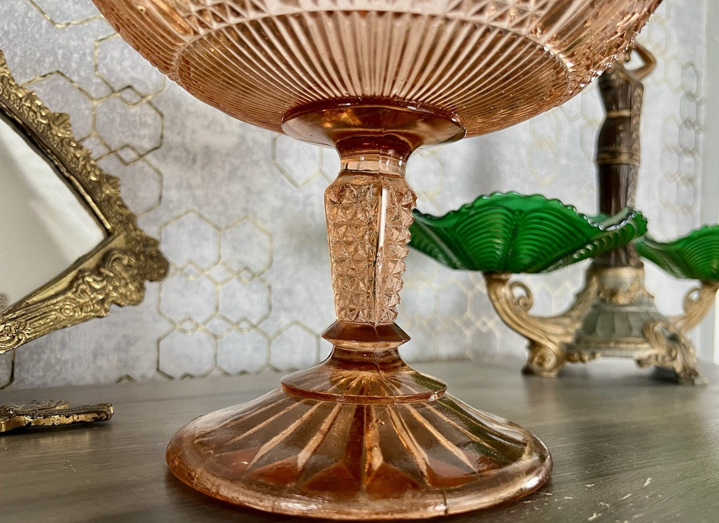 Antik Art Déco Pressglas Tafelaufsatz Schale Fußschale Glas Rosalin