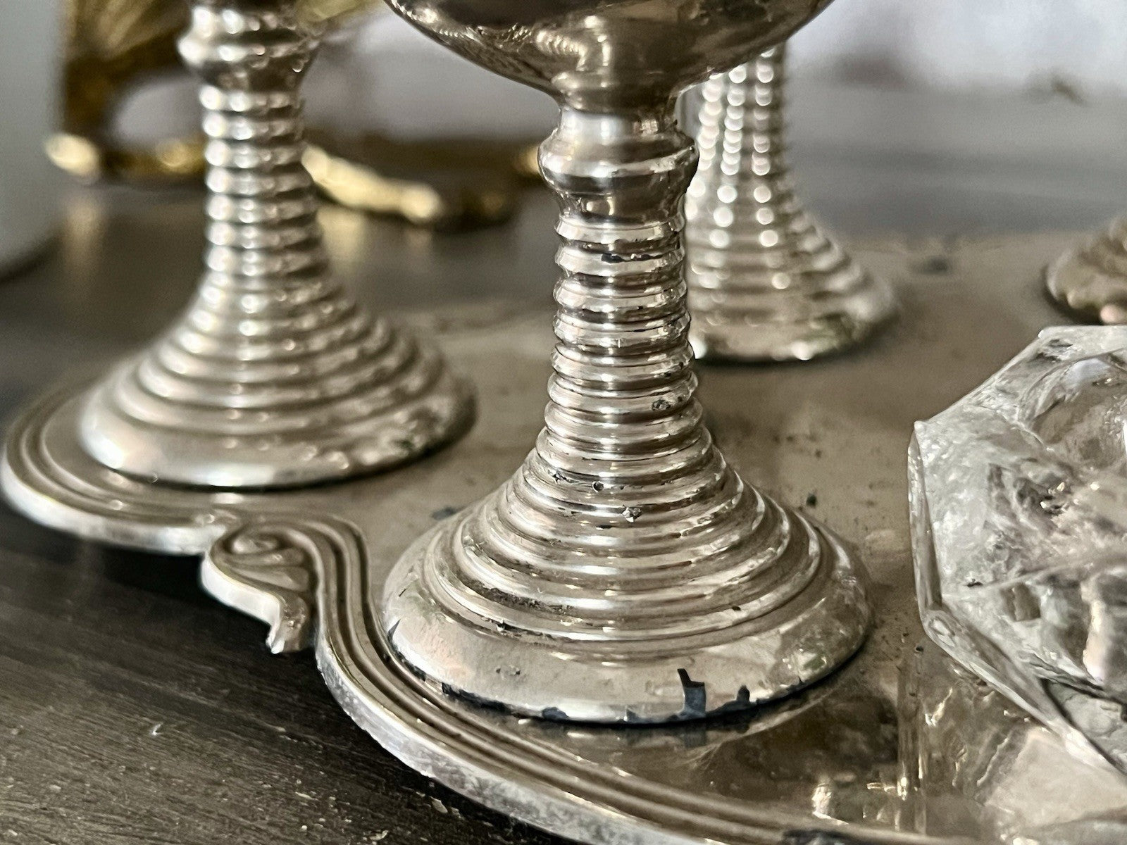 Antik Menage Eiermenage Frühstück Metallmontur Glaseinsatz 6 Eierbecher