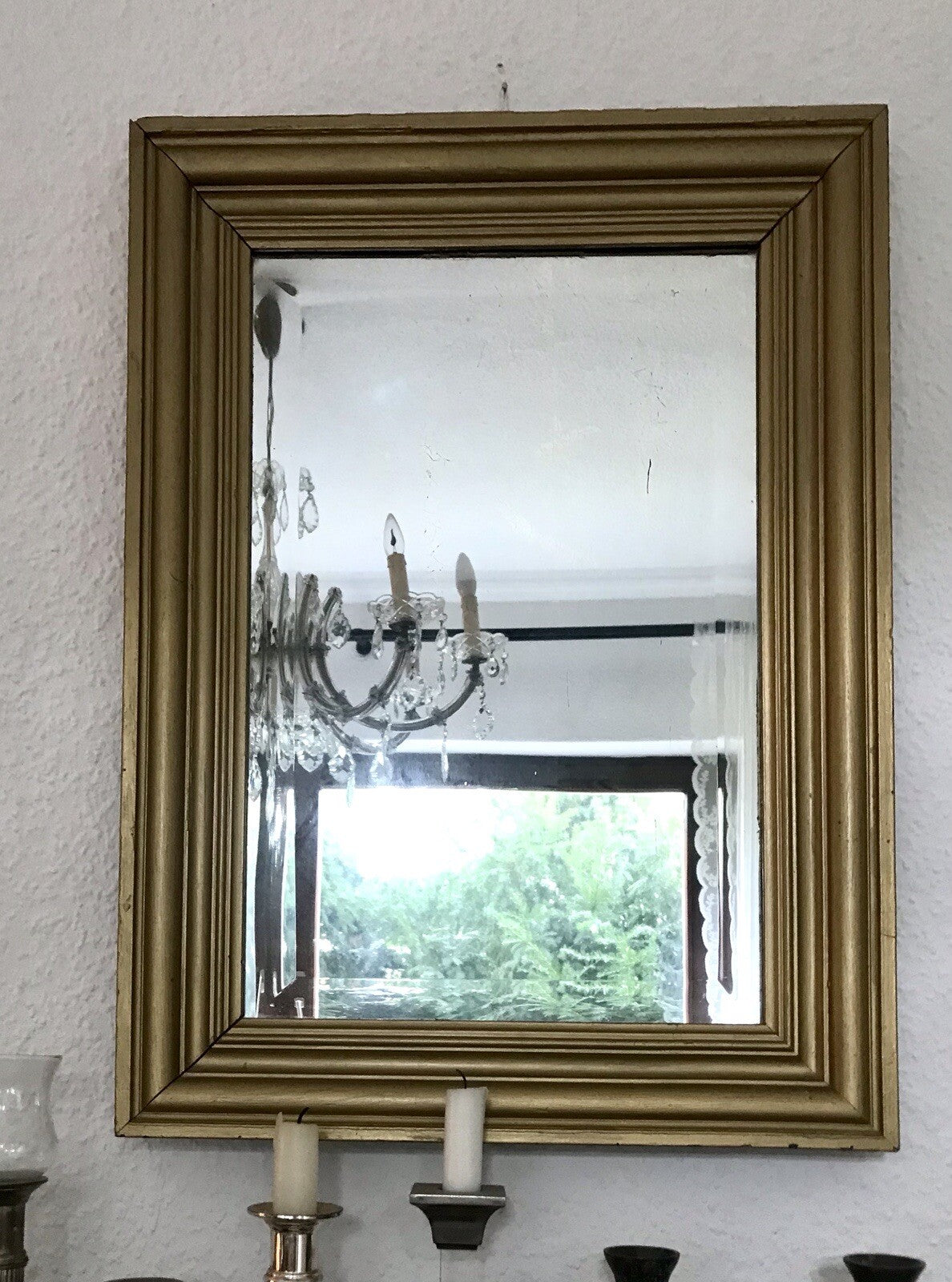 Antik Spiegel facettiert 1900-20 Jugendstil Art Déco Weichholz Wandspiegel gold