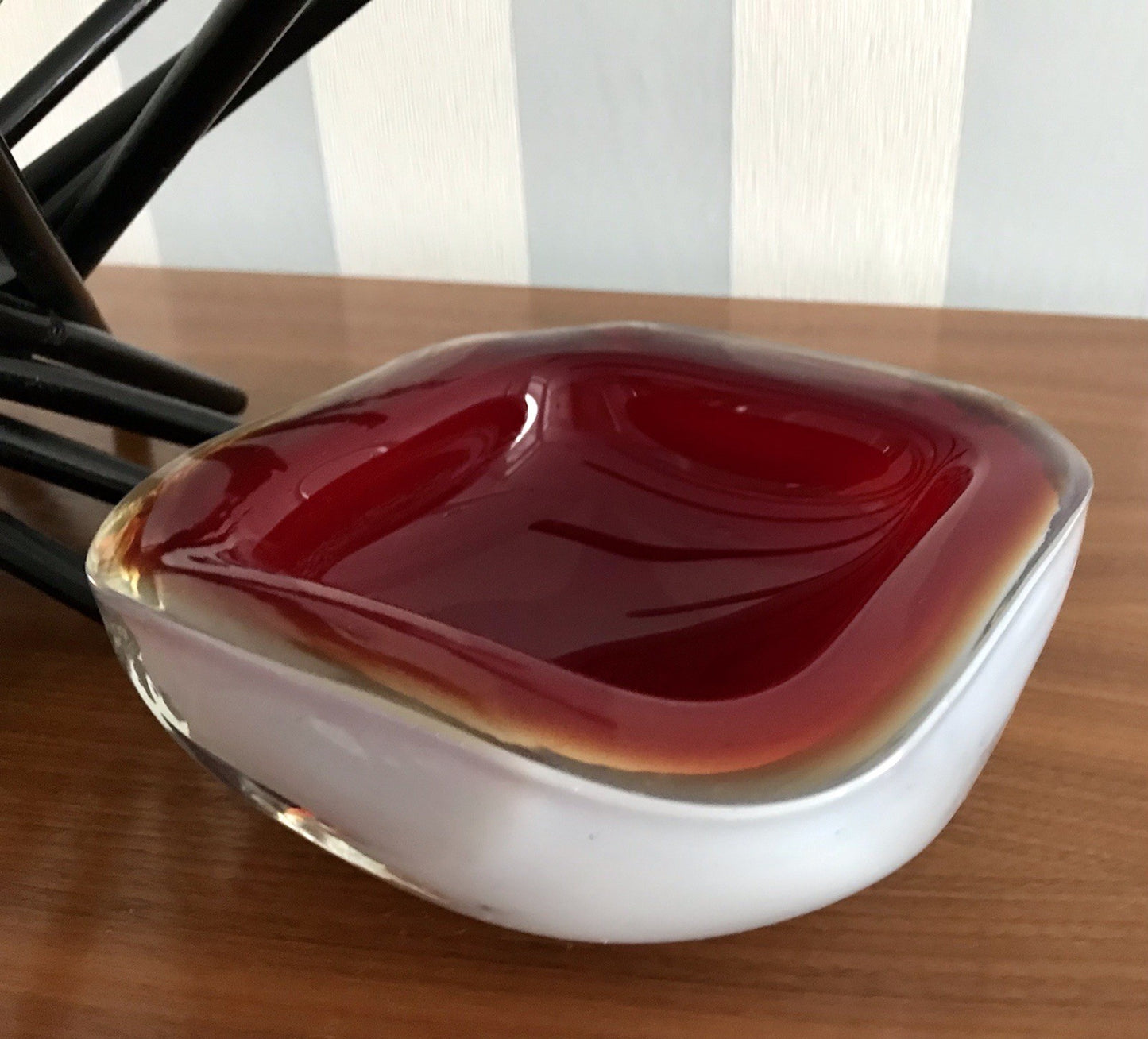 Vintage 60er Murano Glas Schale Barovier? Rot weiß gelb edel