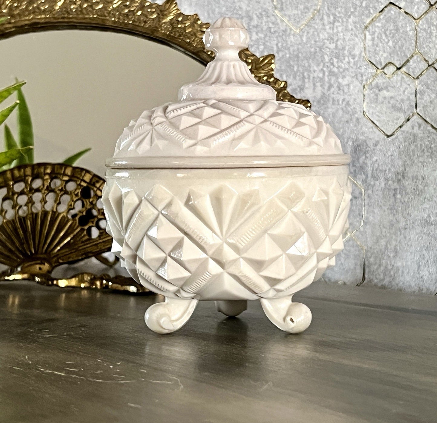 Antik Jugendstil Glasdose Dose Opalglas Deckeldose Pressglas SCHÖN Opalin