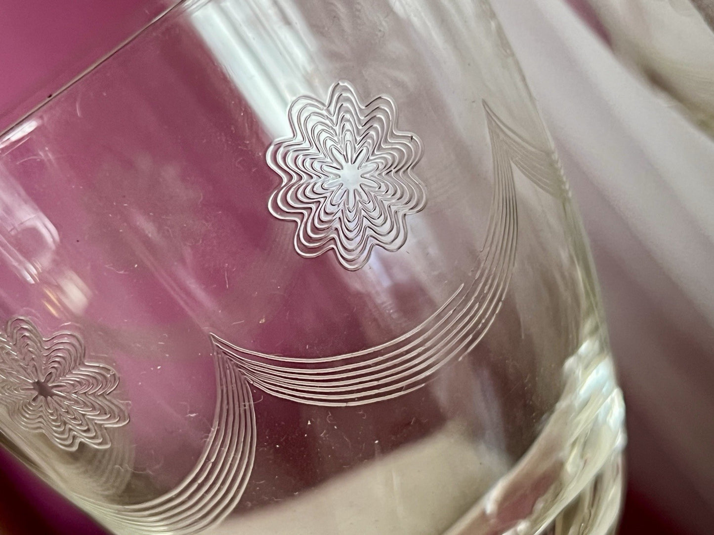 Antik 6 Weingläser Glas So Schön! guillochierte  Borte Edel
