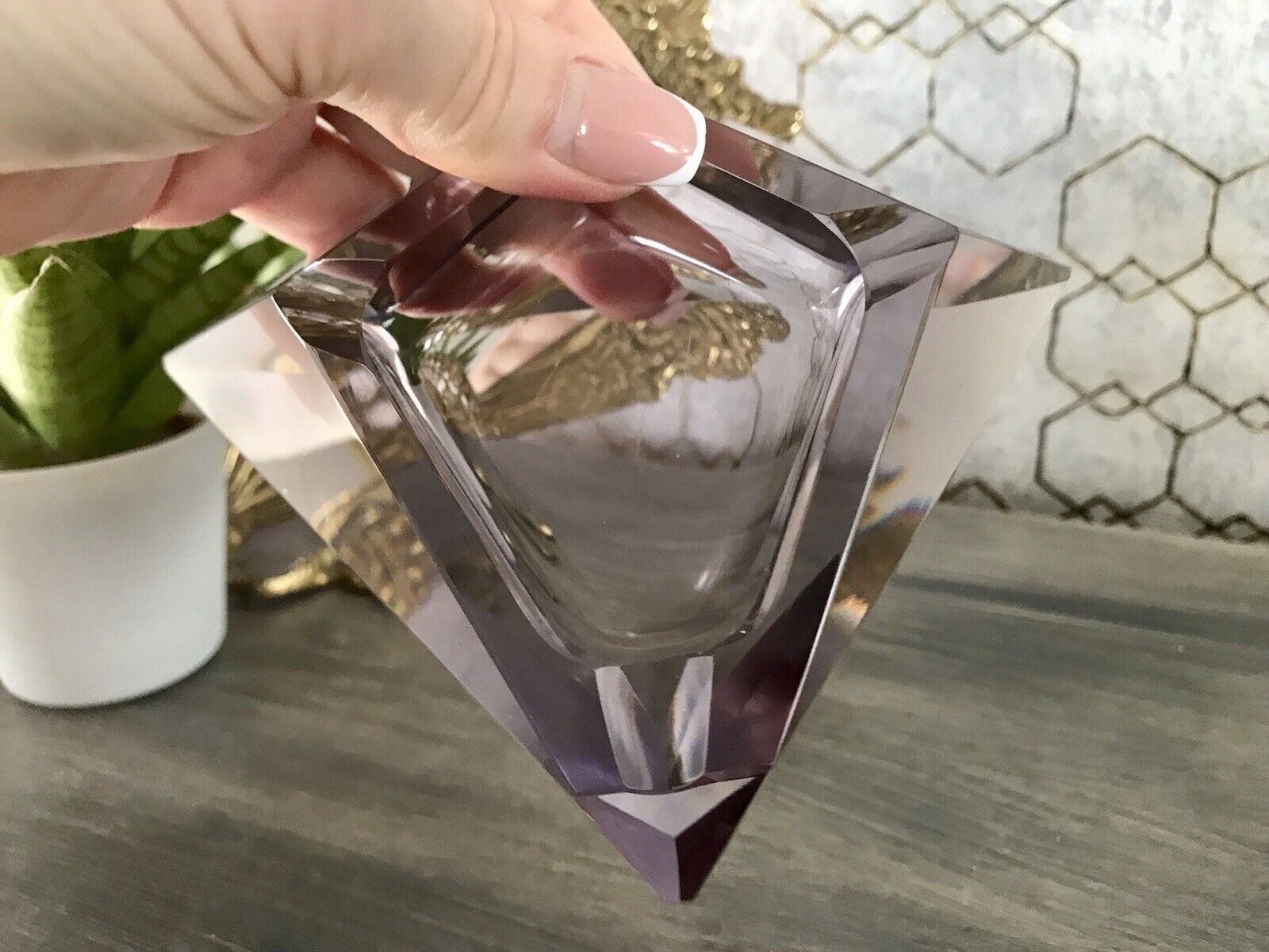 Antik Art Déco Aschenbecher Ascher lila Kristallglas Glas Burkert? Alexandrit