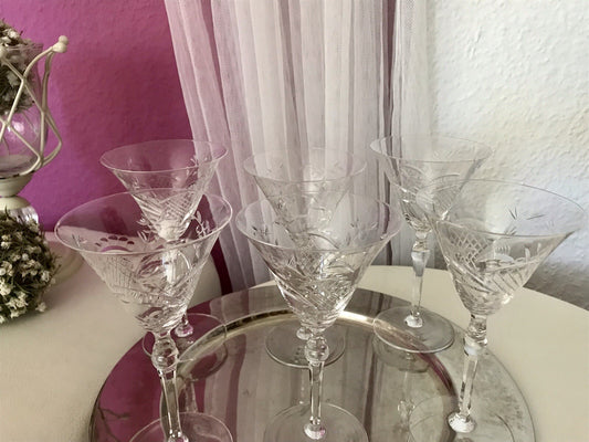 Antik Edel Art Déco 6x Weingläser Gläser Schliffdekor