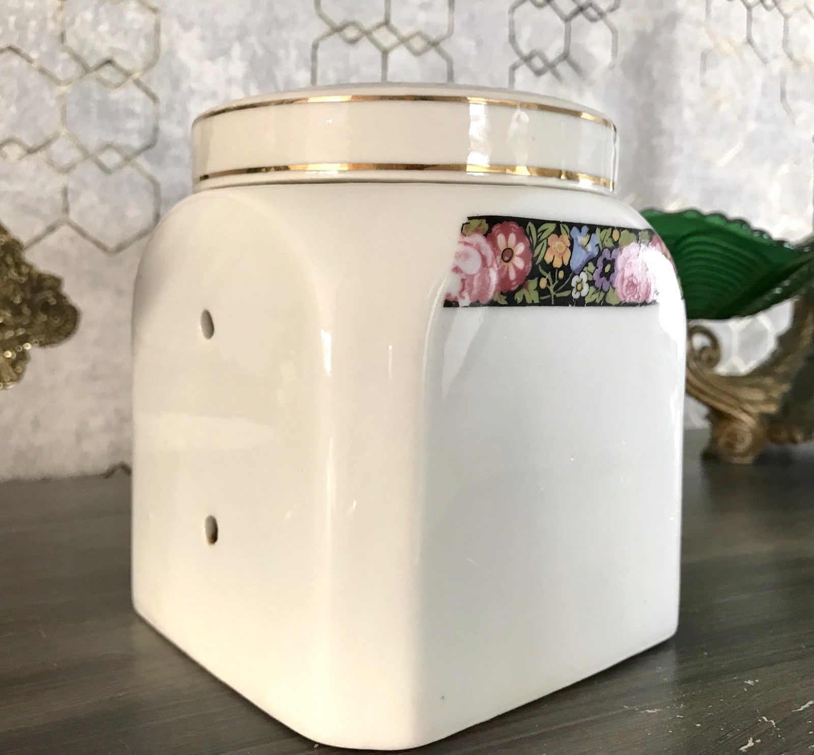 Antik Porzellan Dose Vorratsgefäß Vorratsdose Mehl Blumenborte Art Déco