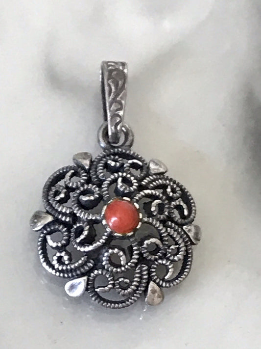 Antik Jugendstil Art Déco Anhänger 800 Silber filigran Koralle?