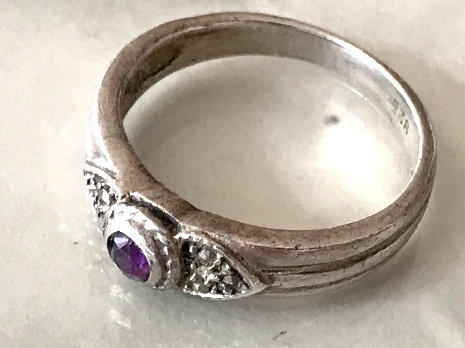 Antik Art Déco Damen Ring lila Stein Silber 925 Gr.55 56  Markasite