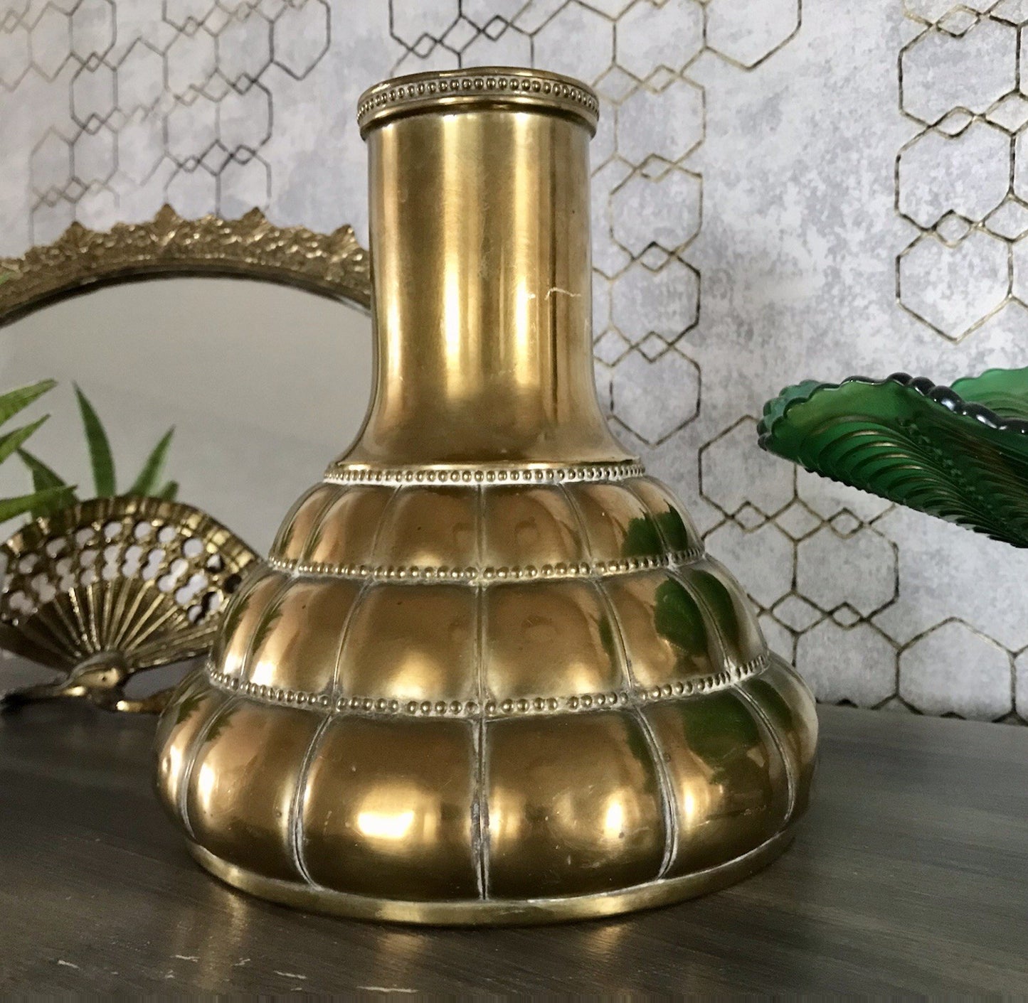 Antik WMF Straußenmarke Jugendstil Art Déco Messing Vase Relief