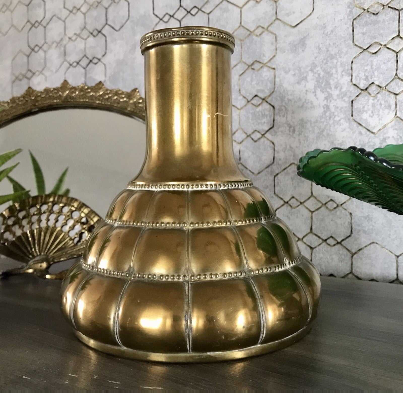 Antik WMF Straußenmarke Jugendstil Art Déco Messing Vase Relief