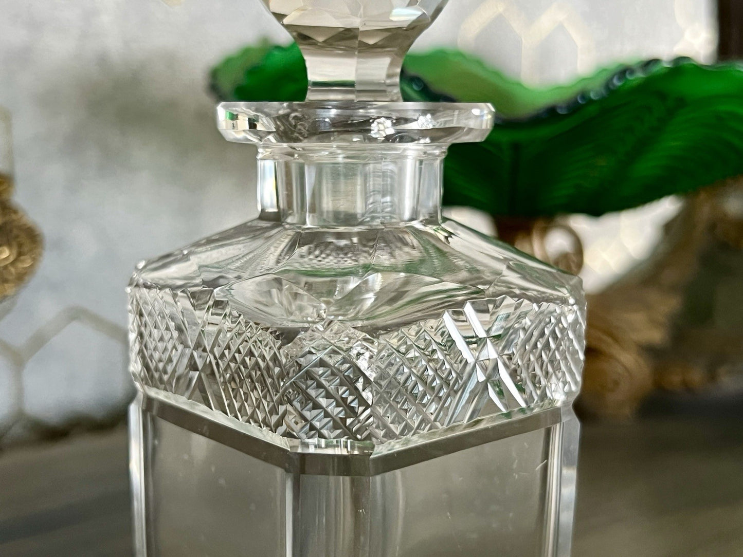 Antik Baccarat 1x Flakon Parfüm kleine Glaskaraffe Schnitt Bleikristall