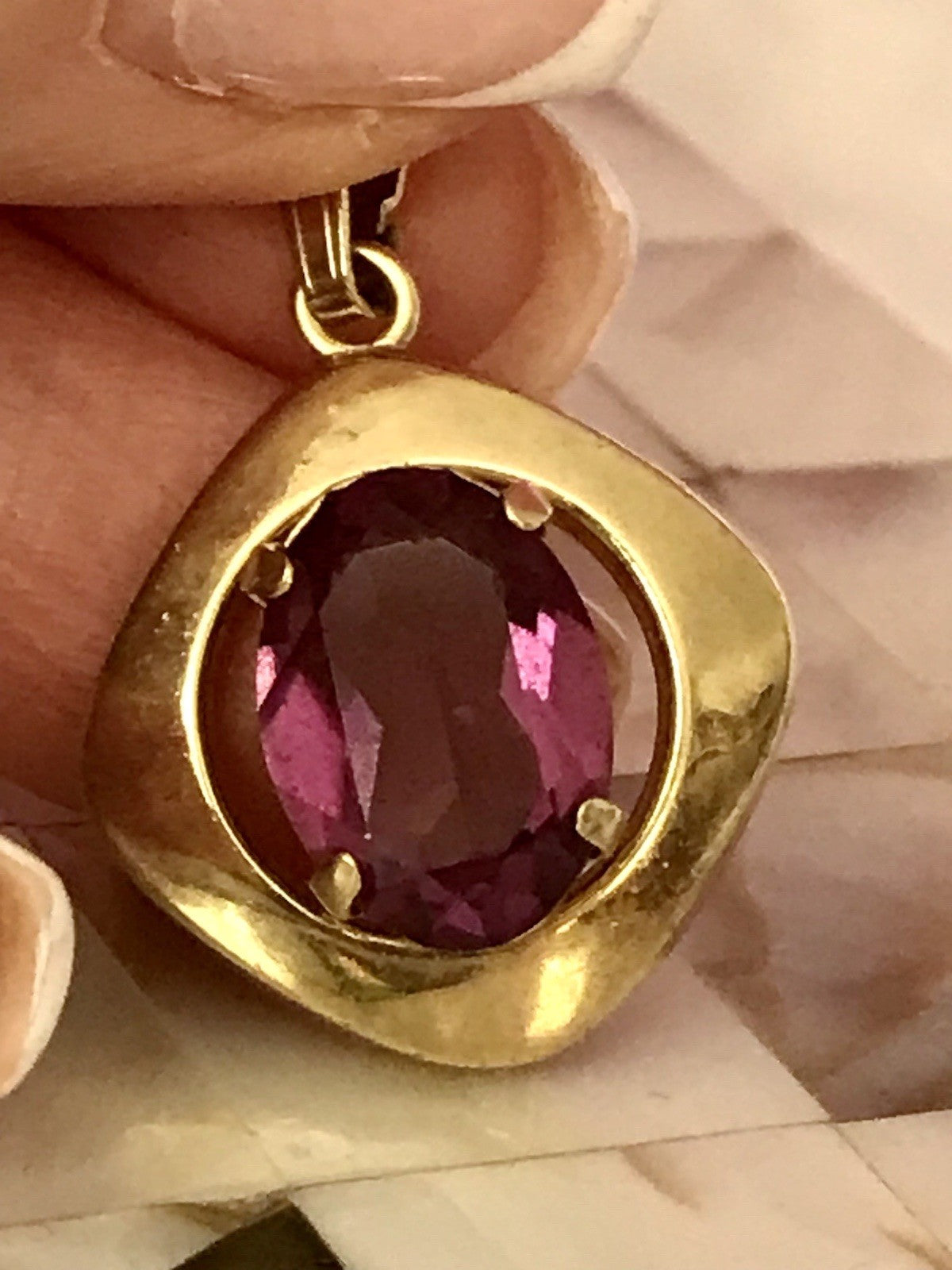 Vintage Designer Anhänger lila Stein Amethyst? Amerik. Doublè vergoldet