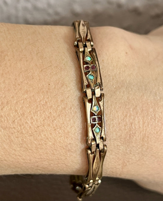 Antik Jugendstil -1900 Glieder- Armband opalisierende Steine vergoldet