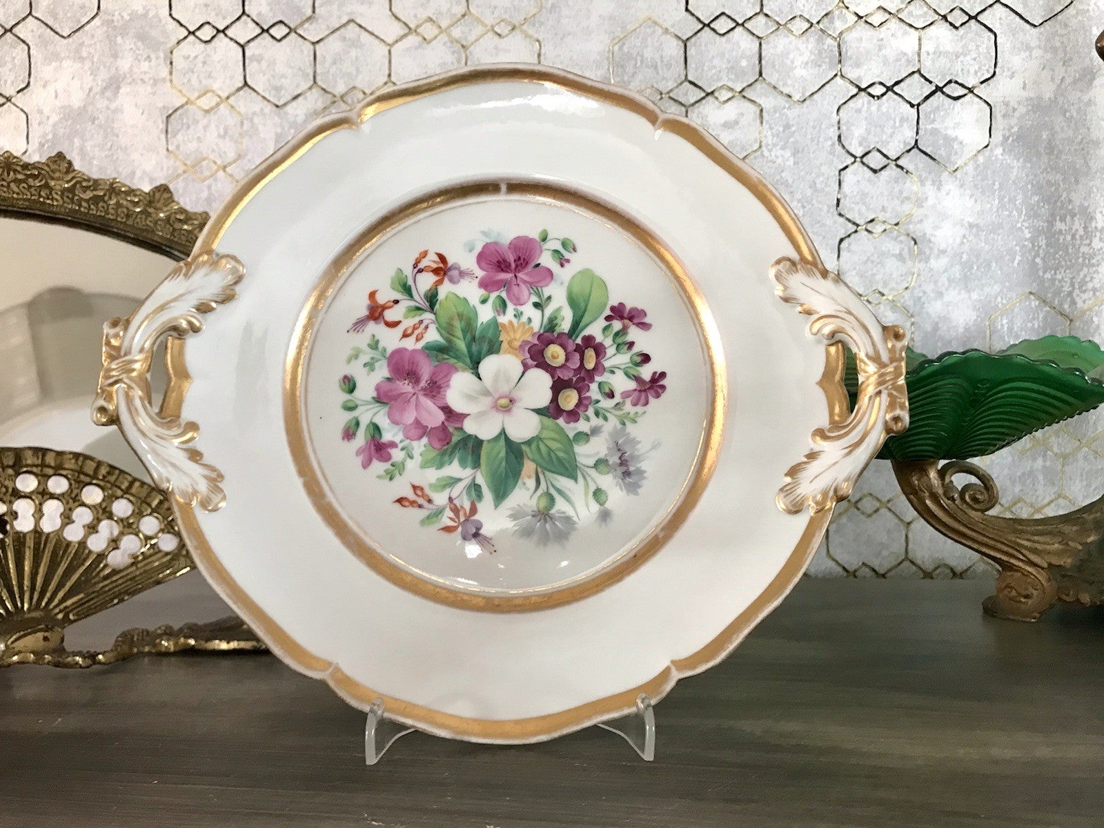 Antik Tielsch Porzellan Schale Zierschale Prunkschale um 1860 Blumenmalerei