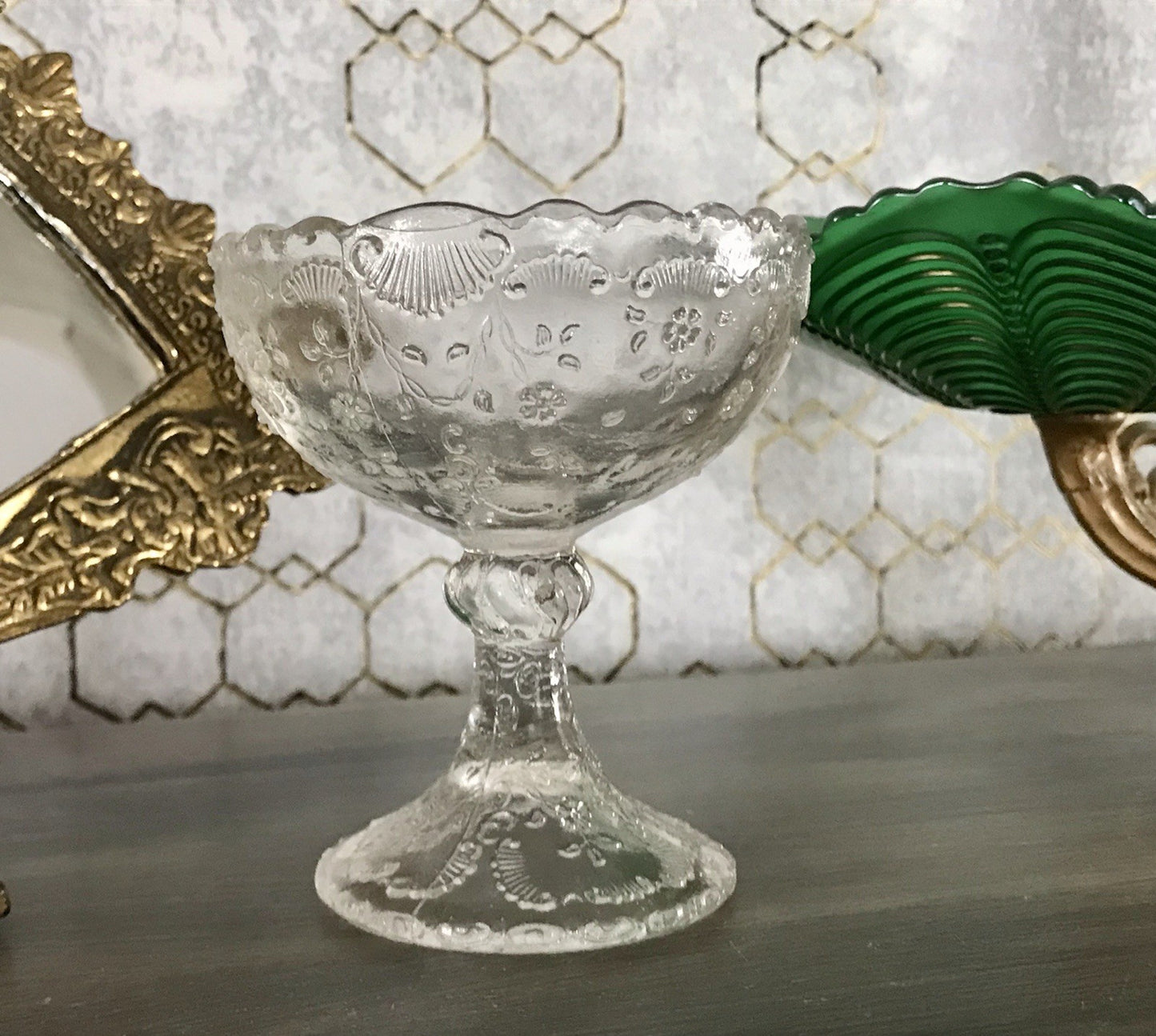 Antik Jugendstil Pressglas Schale Fußschale Schale Zuckerschale Bonboniere süß