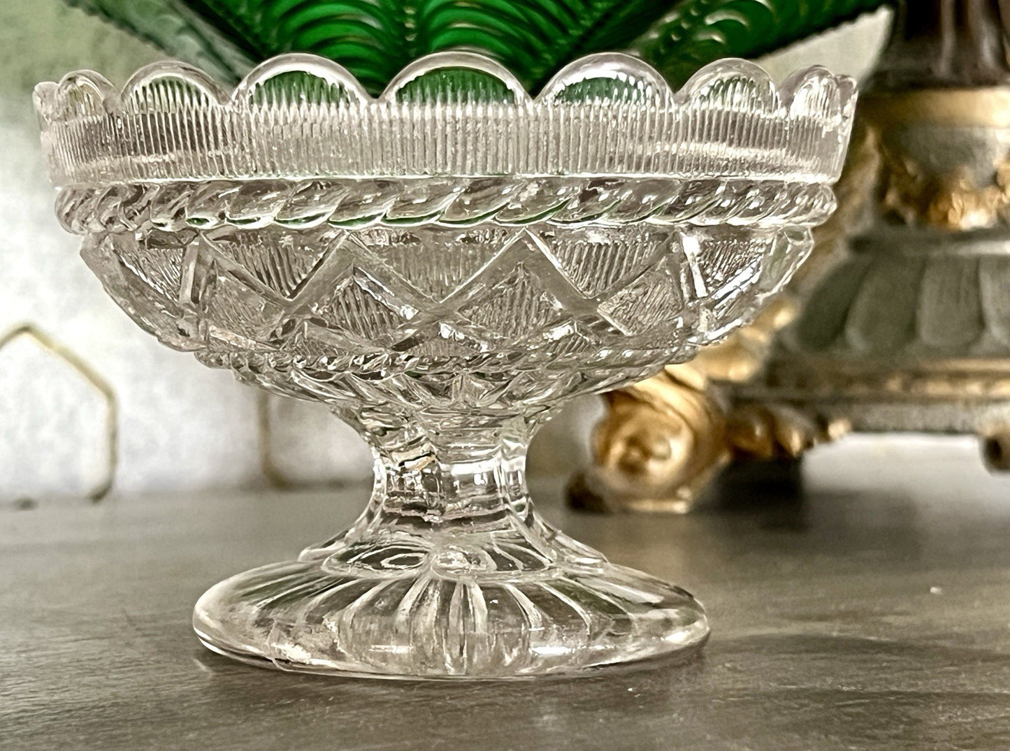 Antik Jugendstil Art Déco Pressglas Glas Fußschale Schale Zuckerschale