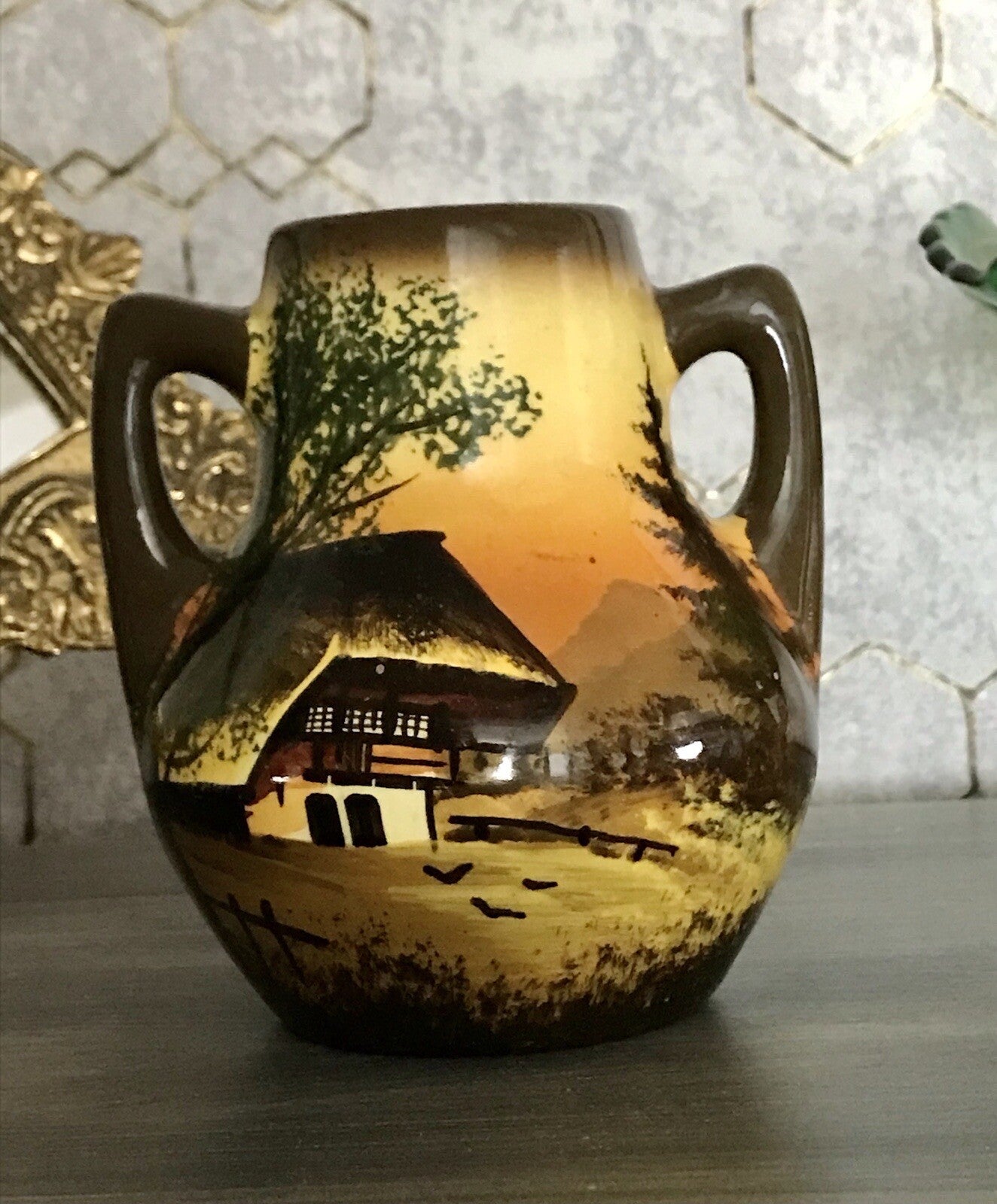 Antik  Keramik Majolika Schramberg  Vase Väschen handbemalt