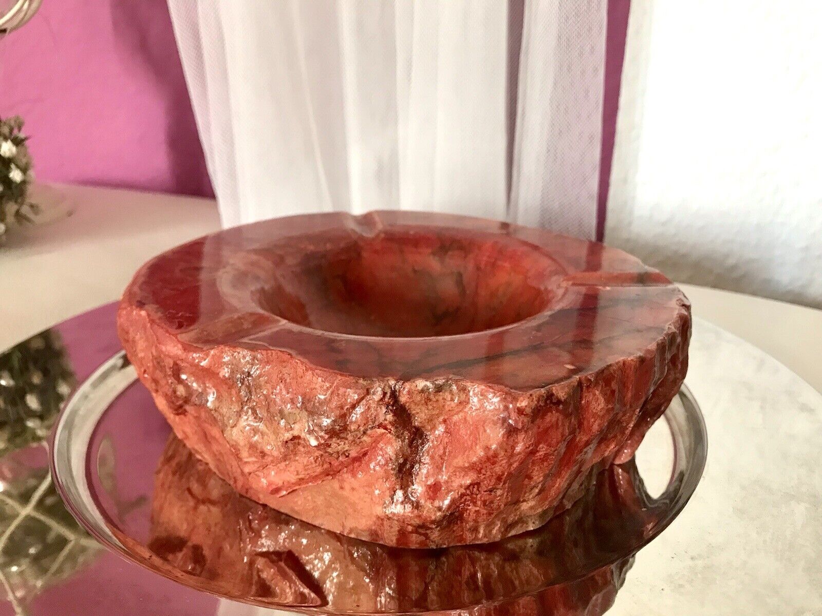 Vintage Aschenbecher Ascher roter Alabaster Romano Bianci 70er Design Klassiker