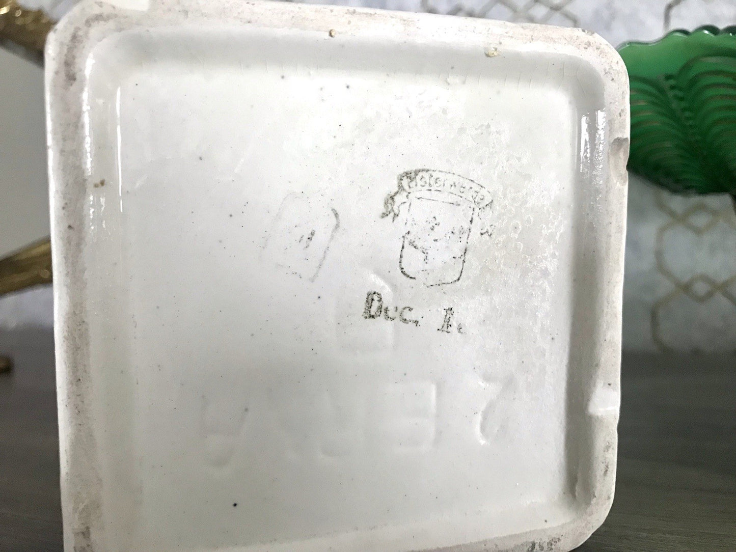 Antik Jugendstil Vorratsgefäß Nudeln Gefäß Vorratsdose weiß Porzellan creme blau