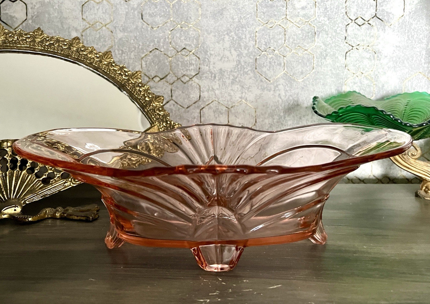 Antik Jardiniere Brockwitz Rosalin Rosa Art Déco Schale Pressglas Glasschale