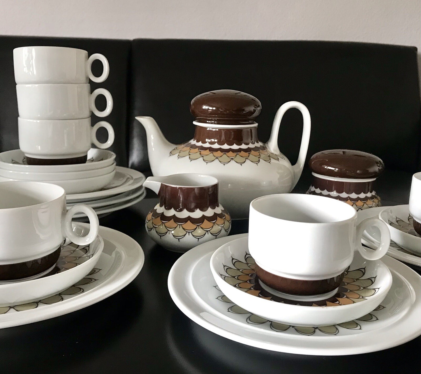 Alt Vintage 70er Thomas Porzellan Kaffeeservice weiß braun orange Wirkalla 6 P.