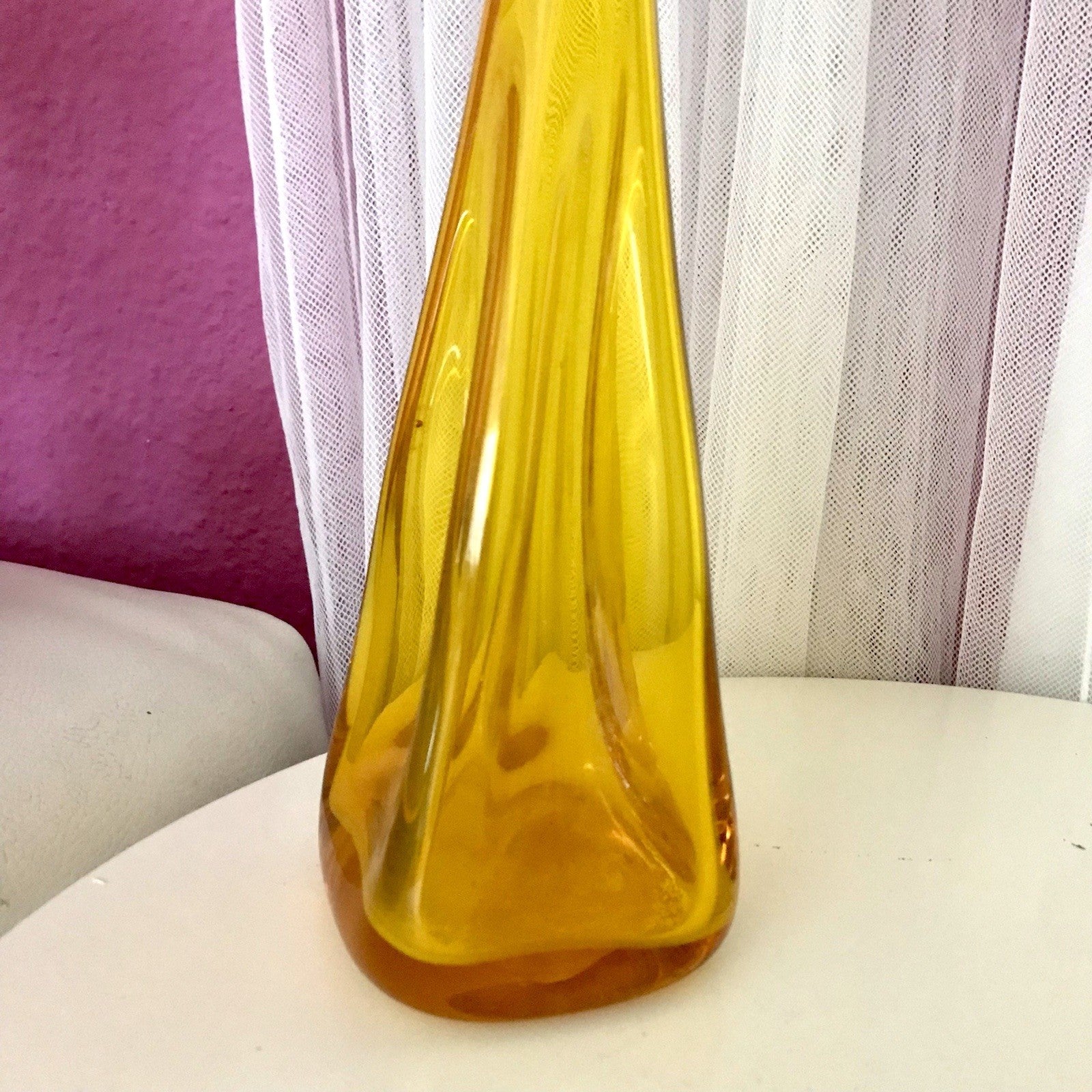 Vintage Edel Designer Solitär Vase Glasvase Kristallglas groß  gelb Kunstglas