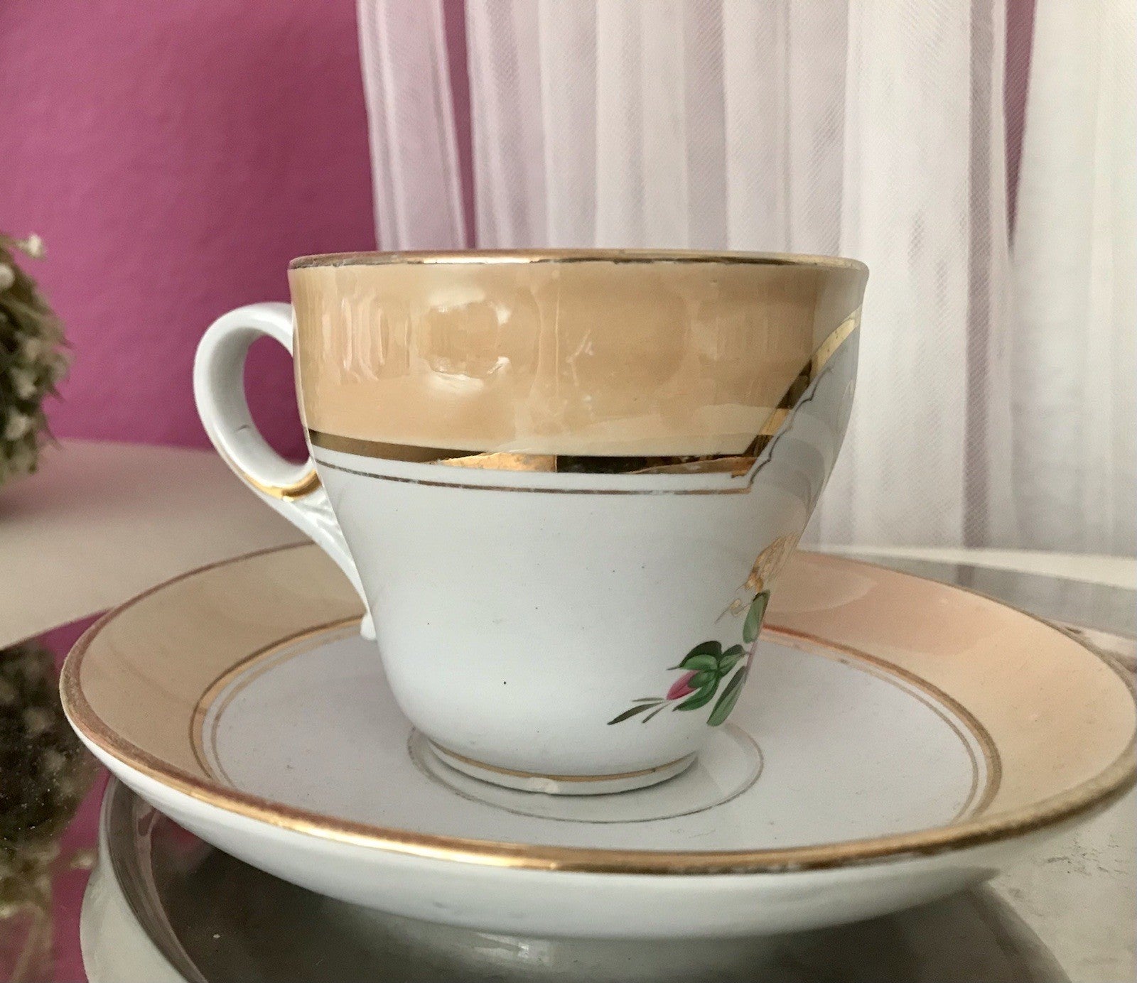 Antik Keramik ? Porzellan? Andenken Gedeck Sammeltasse Tasse „Ich gratulire“