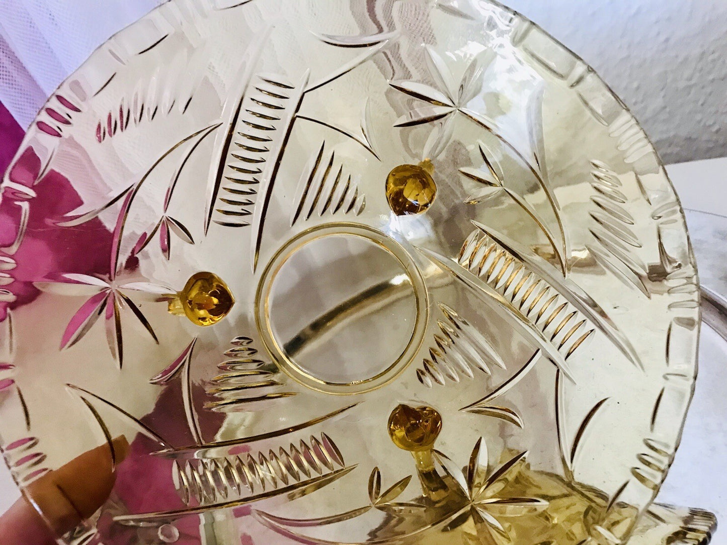 Antik gelb Art Déco 1 kleine Schale Pressglas Glasschale 3füßig So Schön!