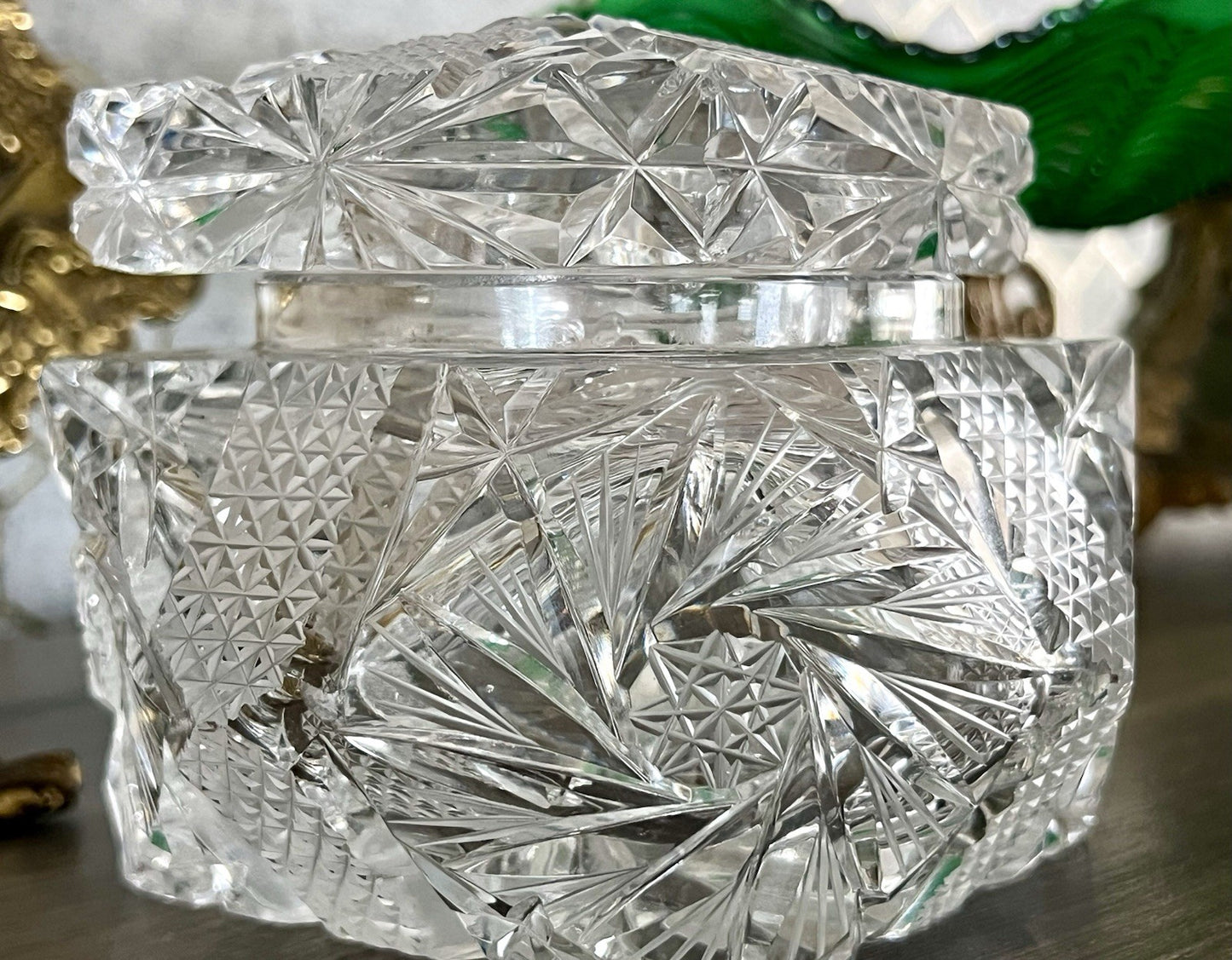 Antik Vintage Art Deco EDEL Glasdose Deckeldose Schatulle Kristallglas Schliff