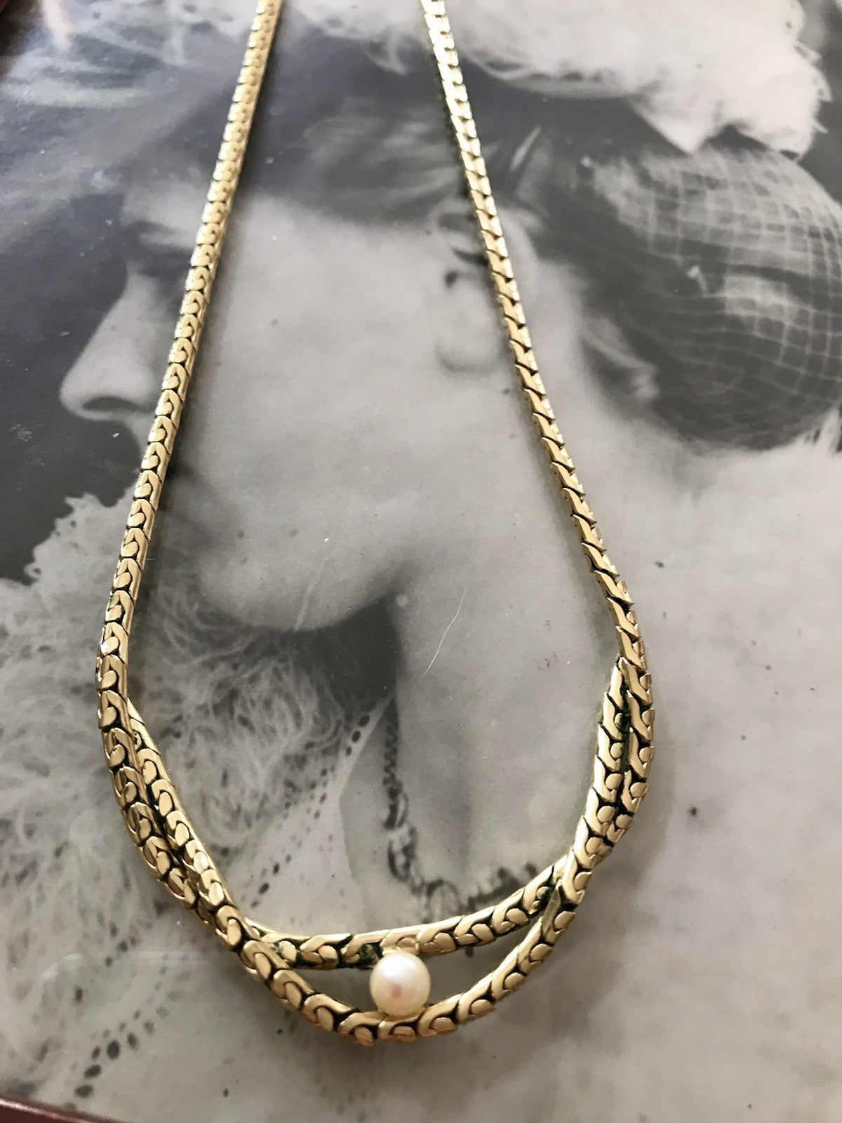 Alt Vintage Amerik. Doublè vergoldet Collier Halskette Perle