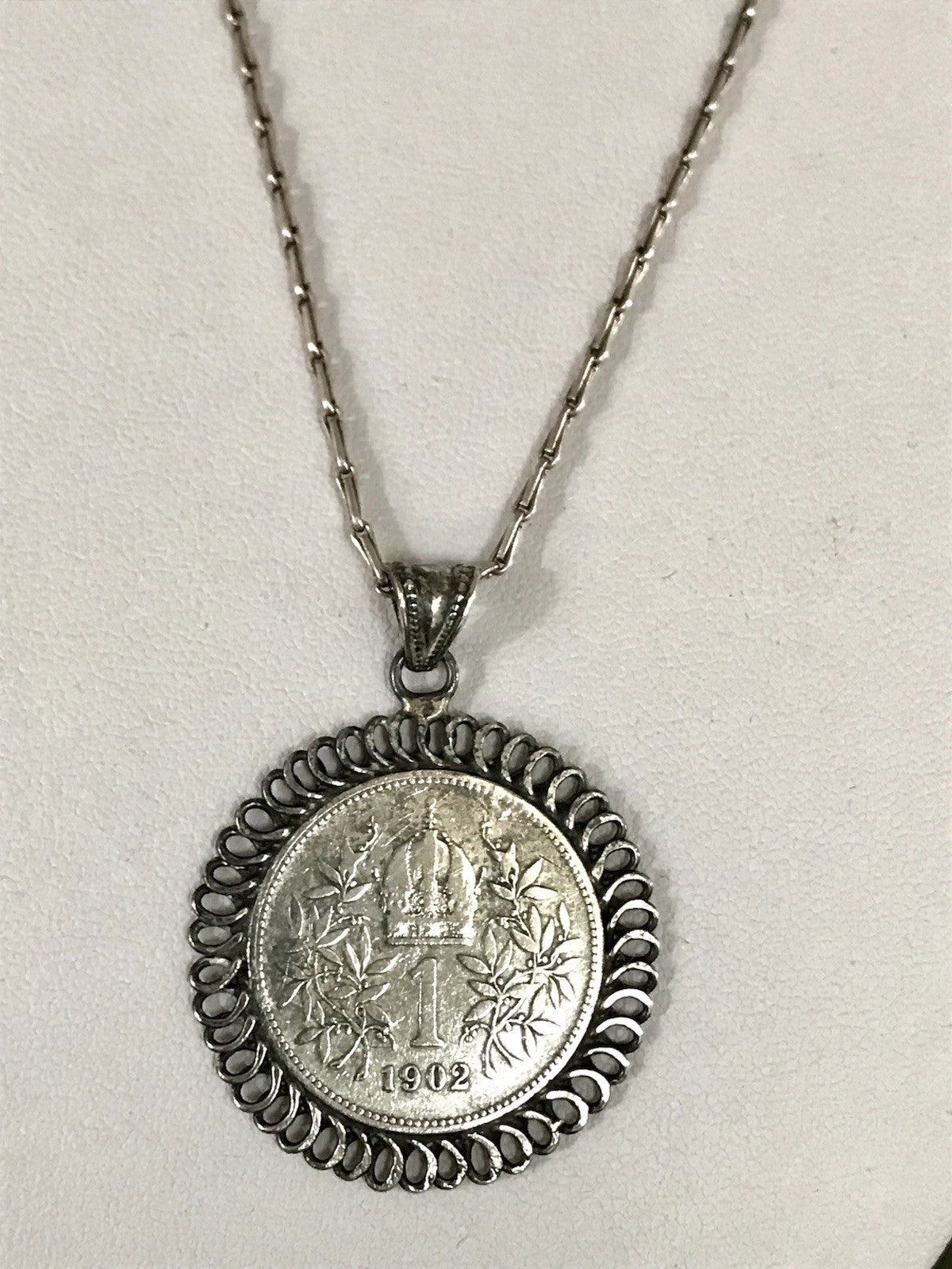 Antik Halskette Münze Kaiser Franz 1902 Anhänger Kettenanhänger Silber 835