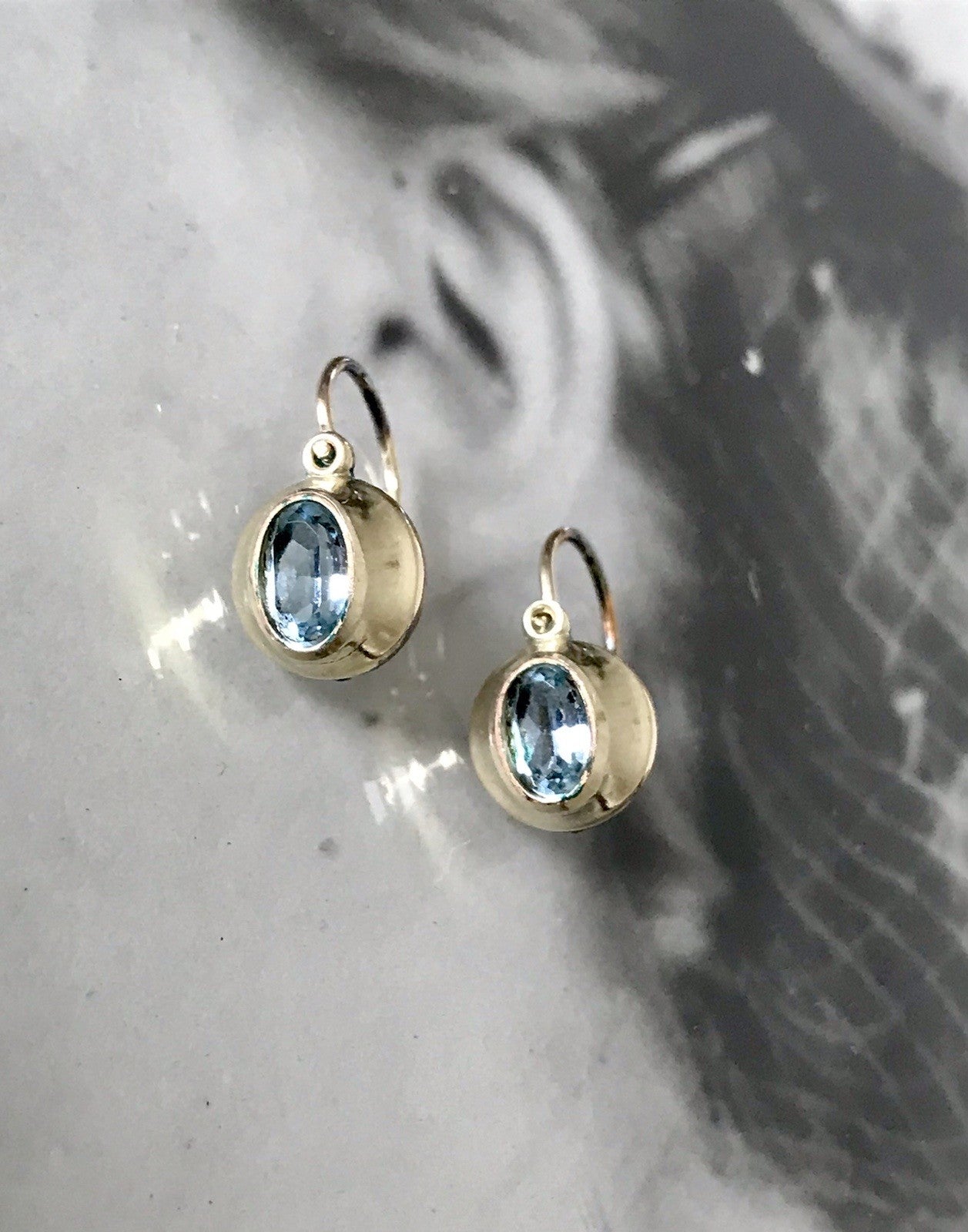 Vintage Damen Ohrringe Ohrhänger Ohrstecker blaue Steine Amerikan. Double K&L