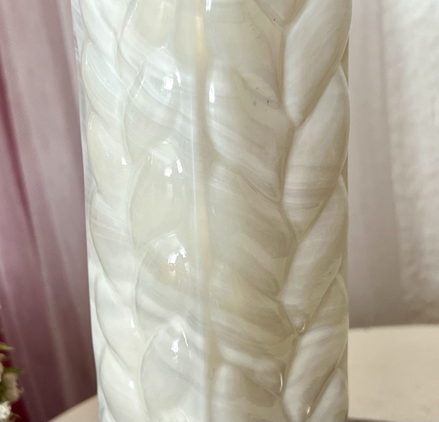 Vintage 60er Jahre MCM Glasvase Vase Glas Design Zopfmuster Blockvase weiß