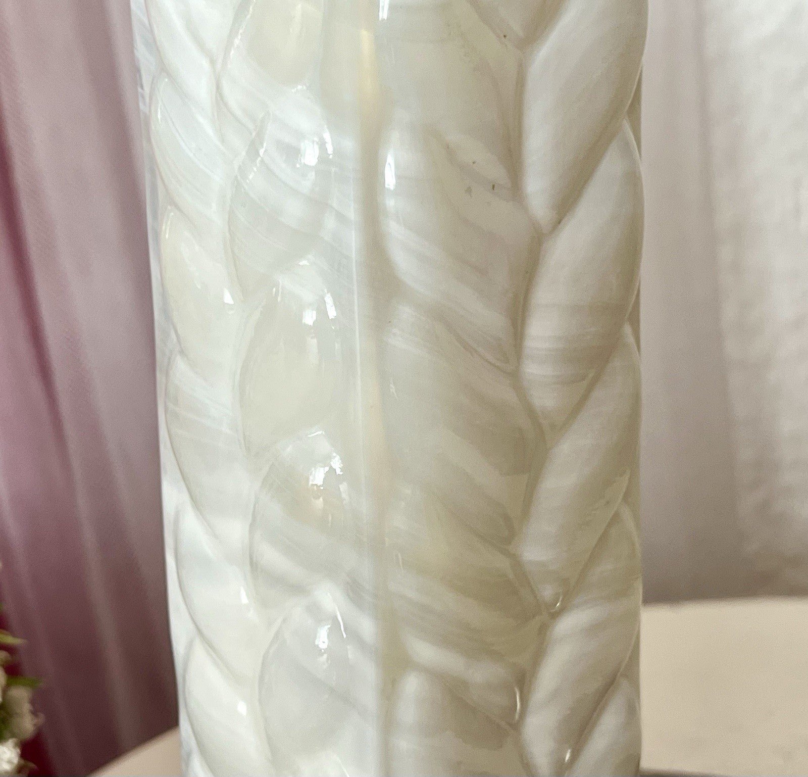 Vintage 60er Jahre MCM Glasvase Vase Glas Design Zopfmuster Blockvase weiß